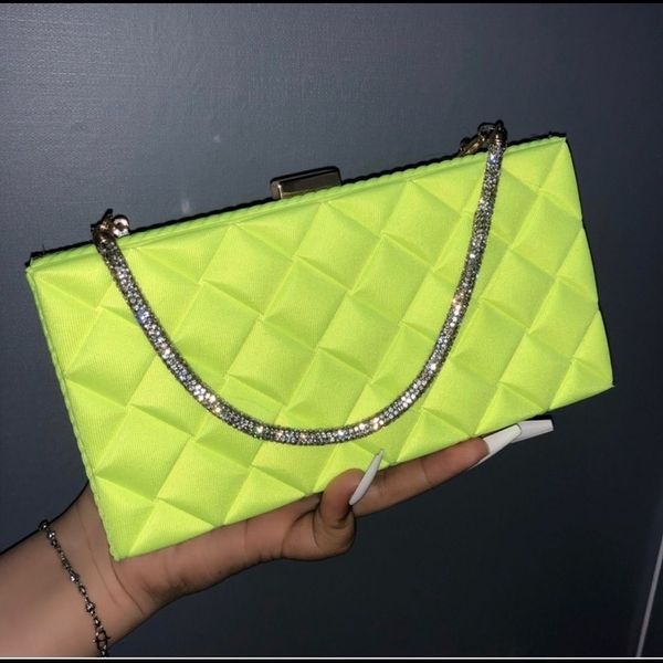 Neon Yellow Rhinestone clutch purse