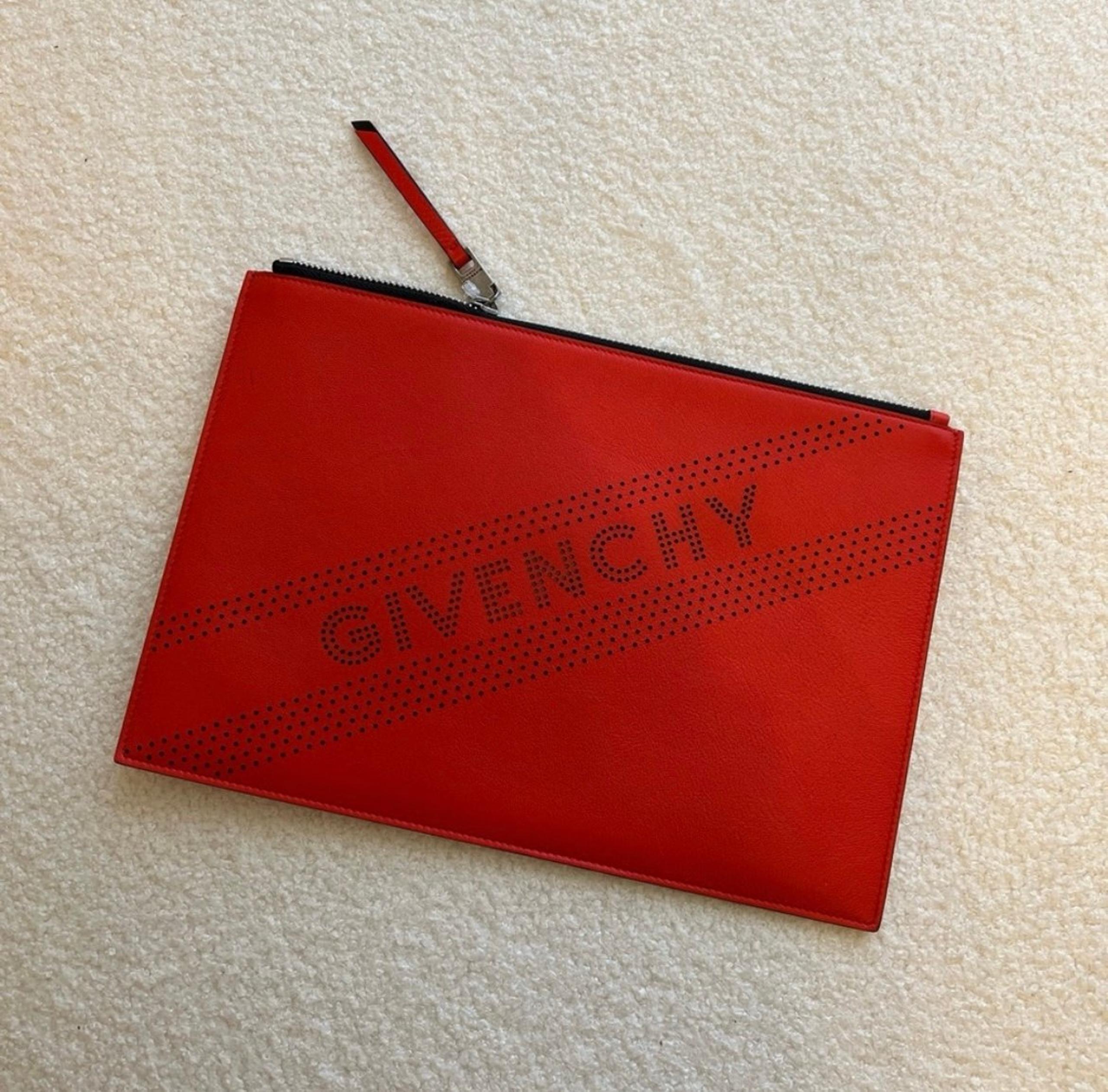 NWT - Givenchy Medium Perforated Logo Leather Pouch - Red