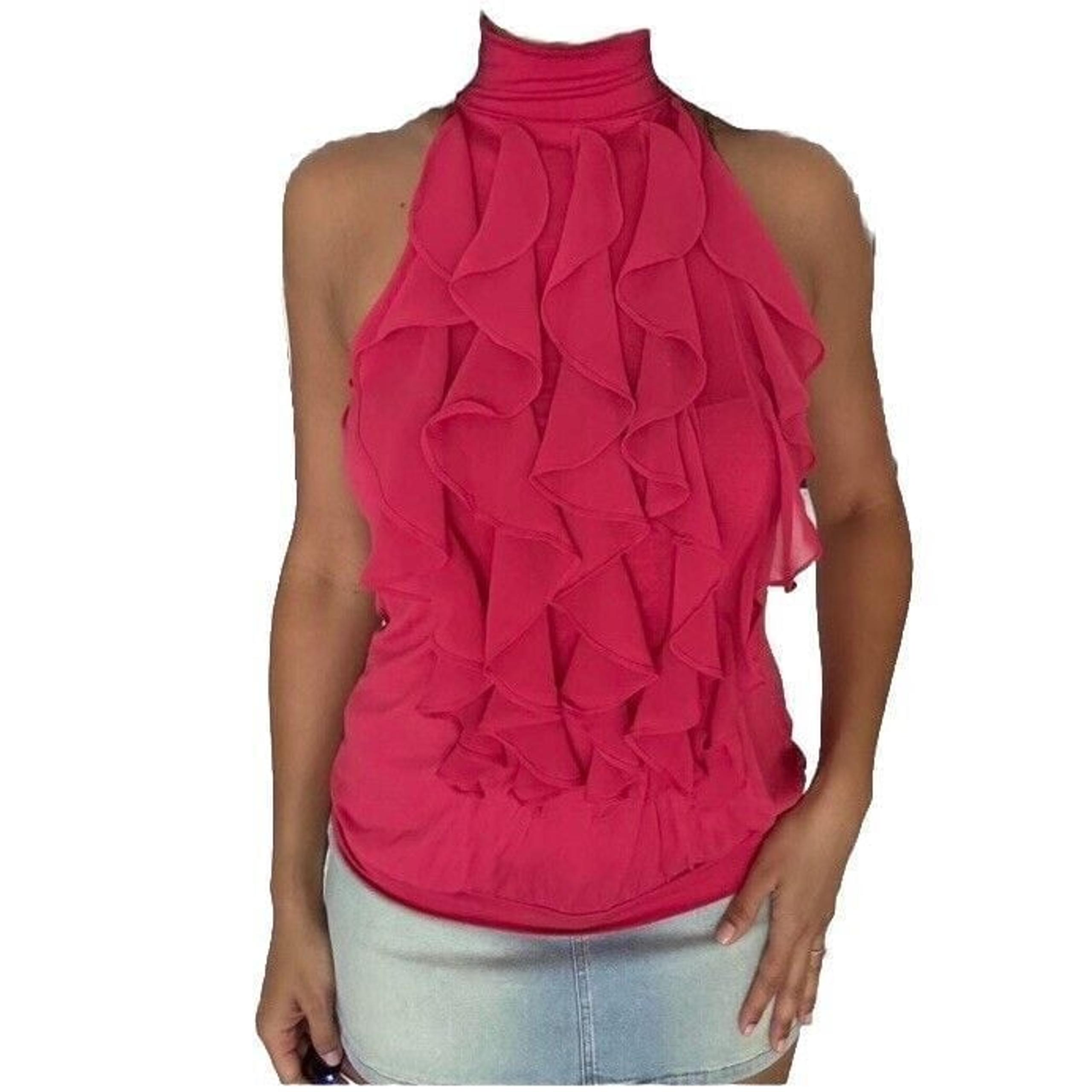 The Limited Womens Shirt Size S Pink Turtleneck Ruffle Fairy Retro Barbiecore