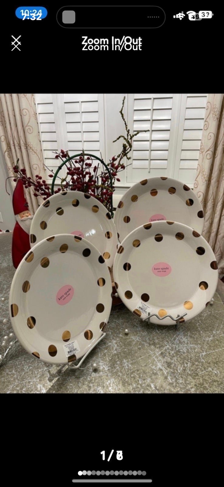 KATE SPADE NEW GOLD POLKA DOT “ALL IN GOOD TASTE” FINE CHINA SET OF 4