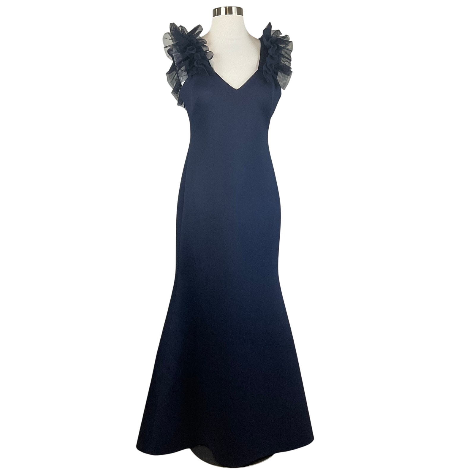 Eliza J Women's Formal Dress Size 4 Blue Ruffled Shoulder Long Evening Gown