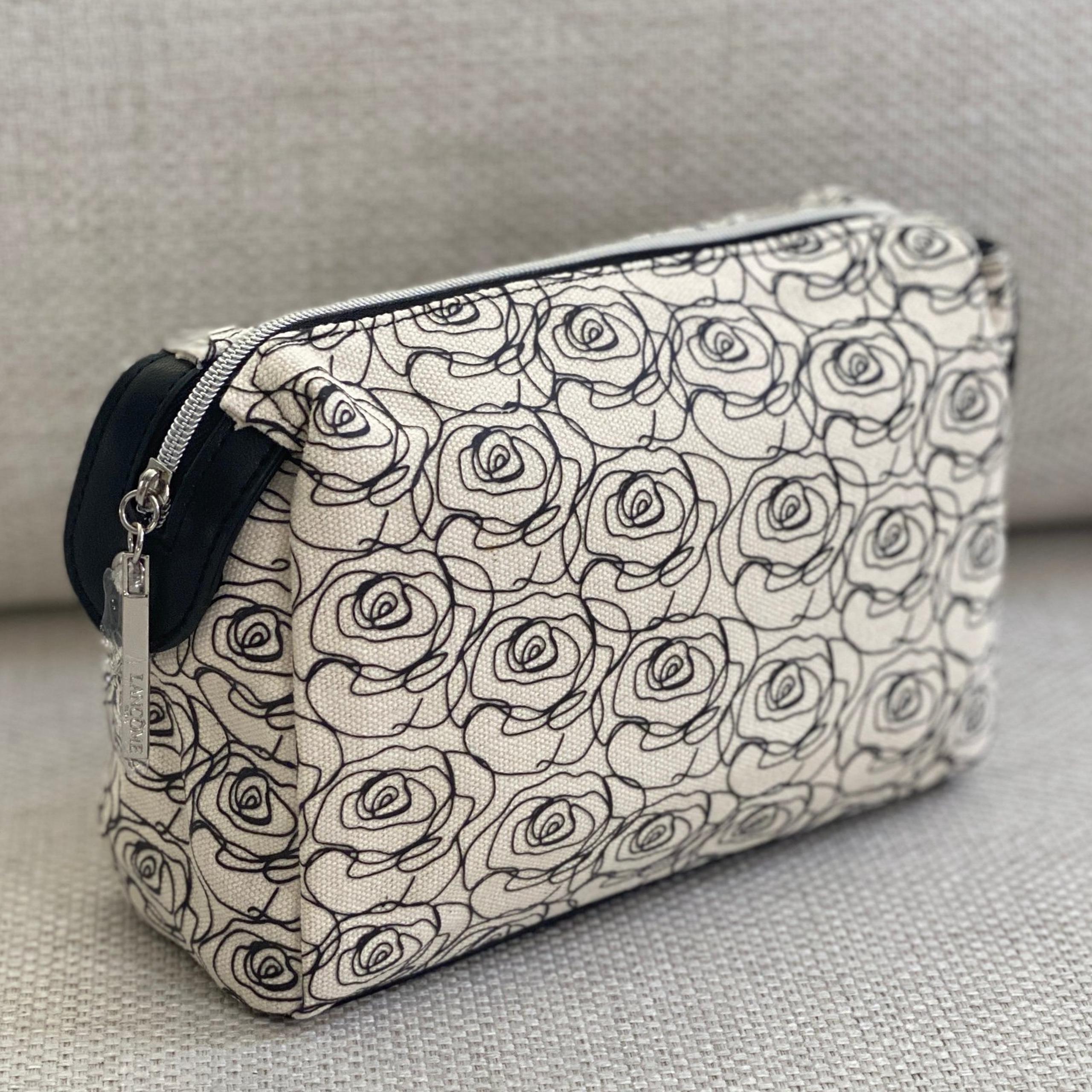 Lancome Cosmetic Bag Makeup Bag Pouch - Black & White Rose