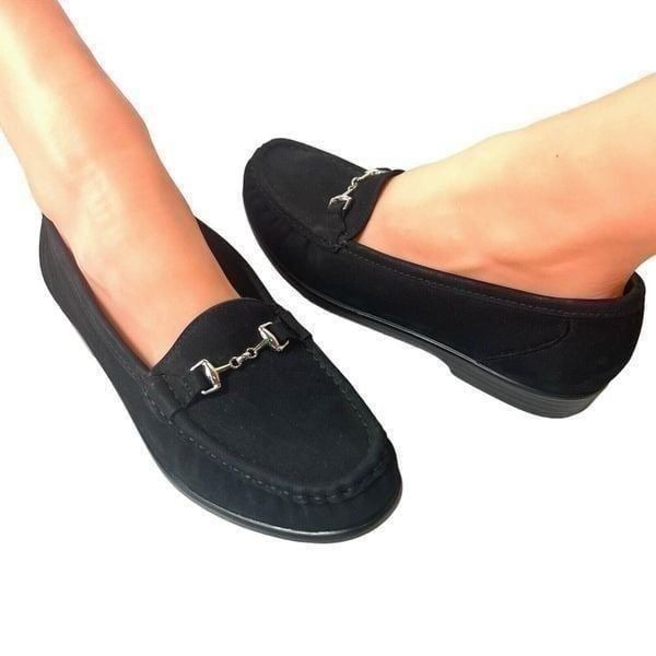 SAS Tripad Comfort Womens Sz 8 N Black Suede Horsebit Shoes Casual Flats Slip On