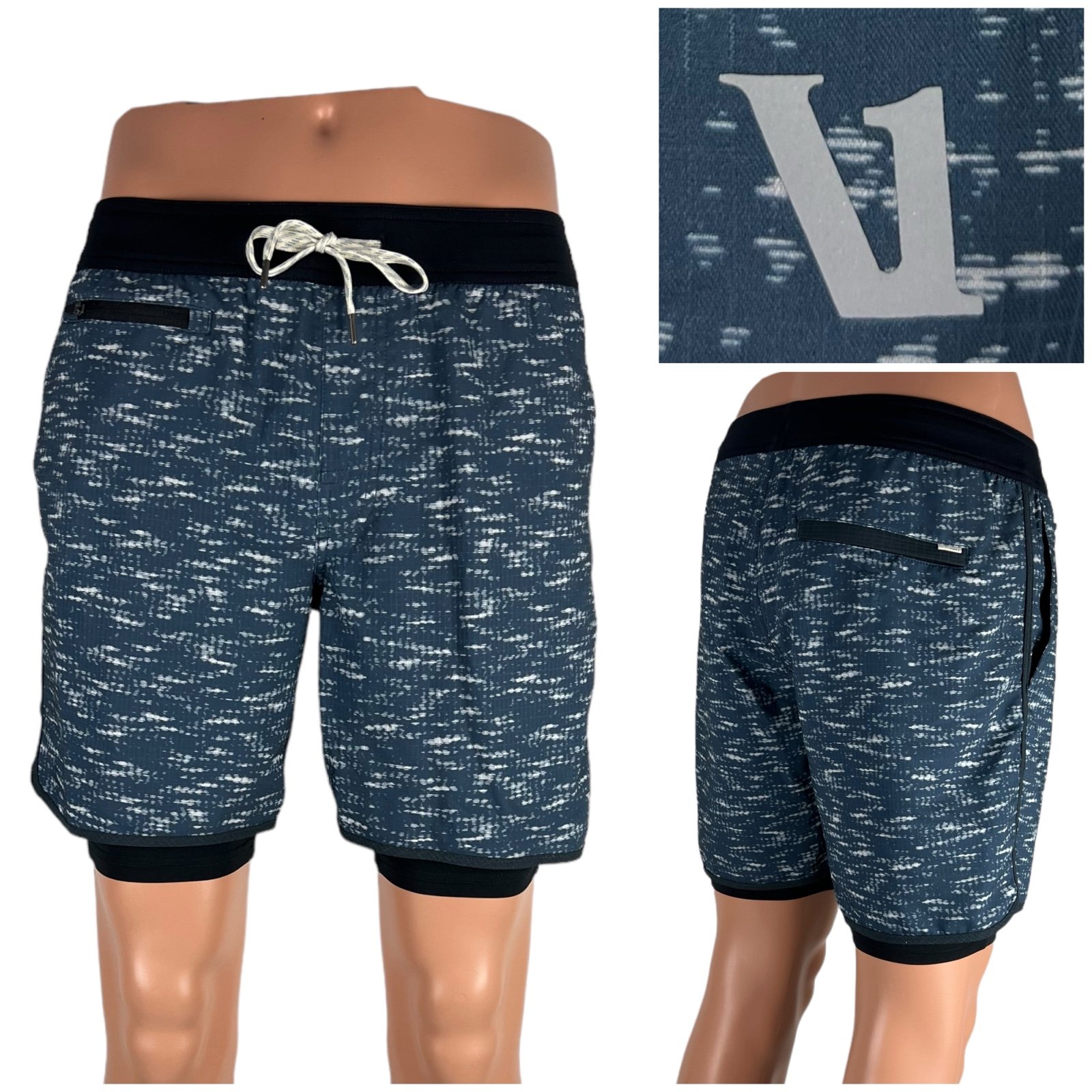 Vuori Mens Small Shorts Stockton Compression 6” Inseam Blue Heathered Gym