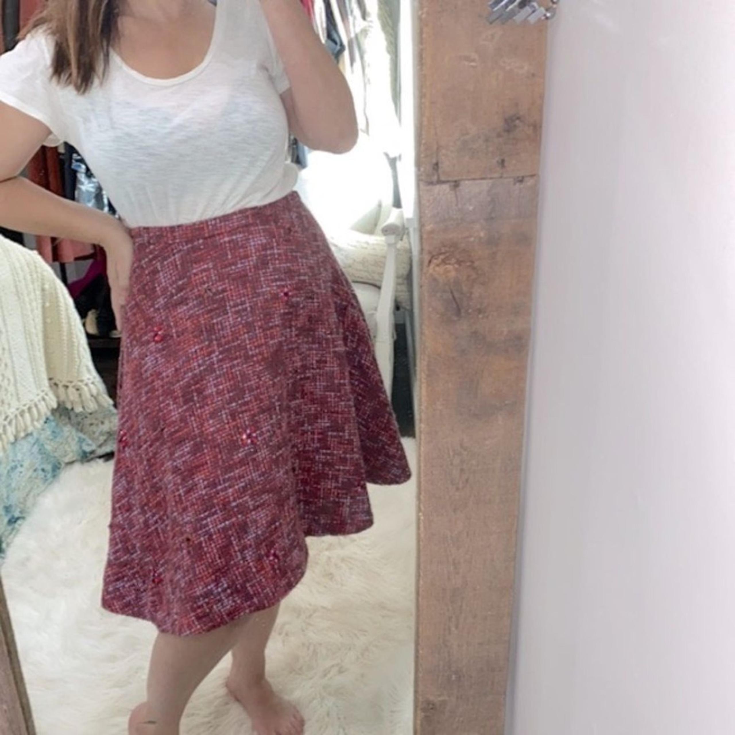 Elevenses by Anthropologie pink flare skirt tweed wool blend size 6