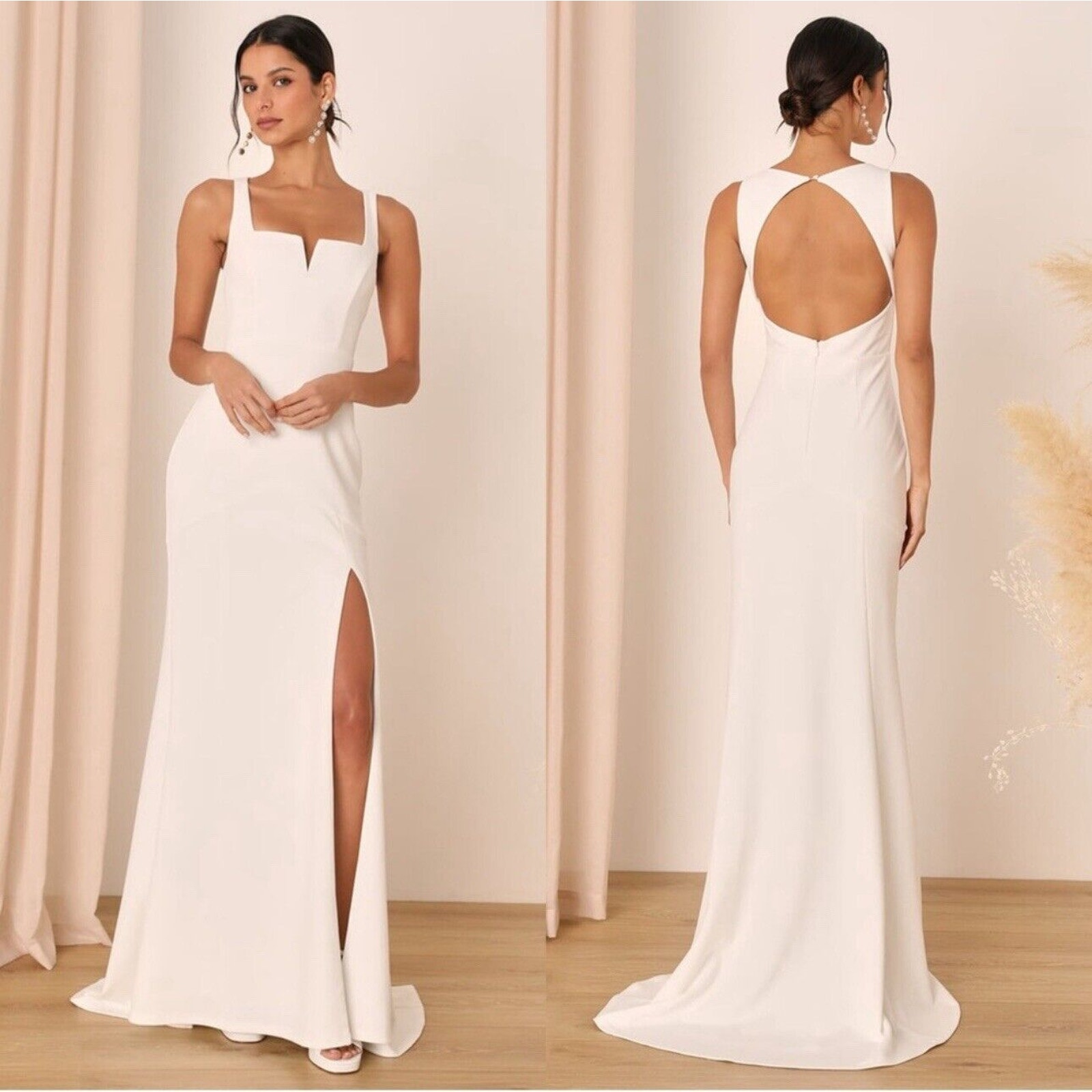 Lulus Everlasting Promise White Notched Backless Mermaid Maxi Dress Size Large
