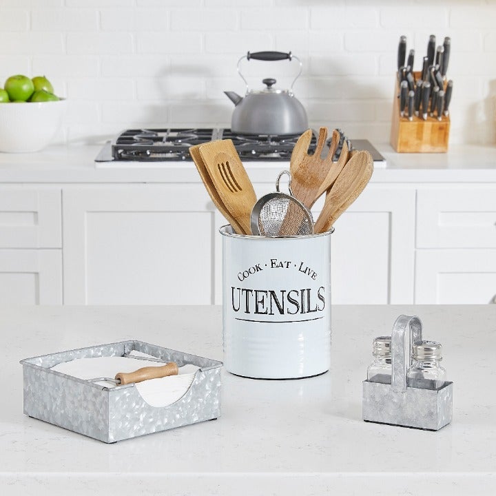 Walford Home Kitchen Pack - White Utensil Holder, Napkin Holder, Salt & Pepper