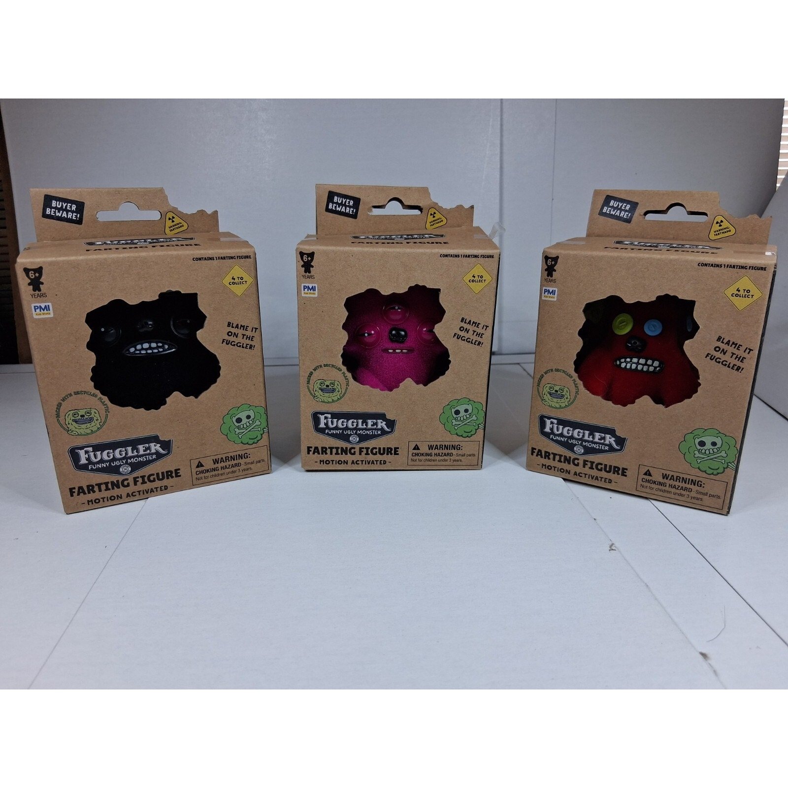 Fuggler Funny Ugly Monster Farting Figure Set of 3 – Motion Activated – 3.5” Toy