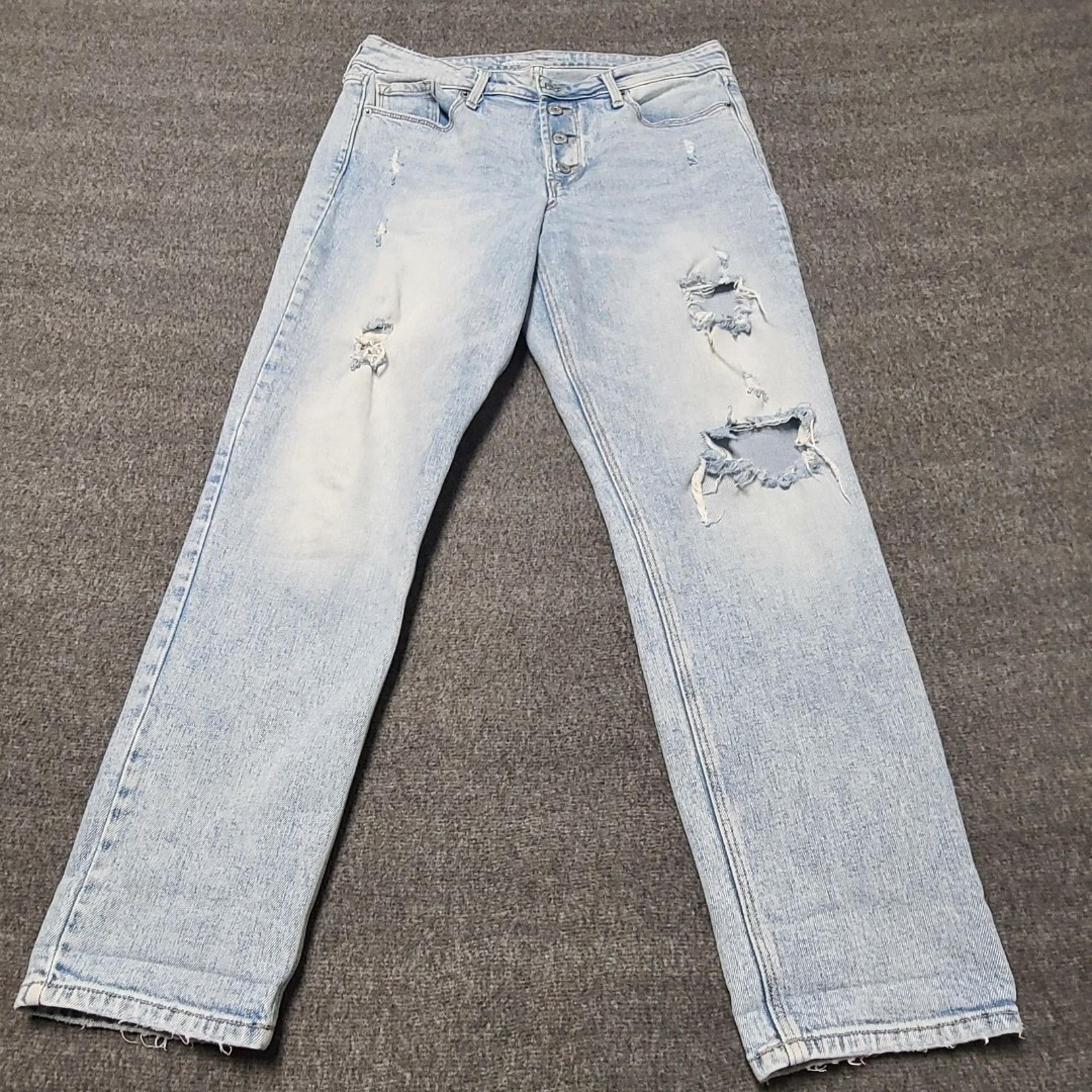 Old Navy Womens Jeans 10 Distressed Holes Button Fly Power Slim Straight Denim