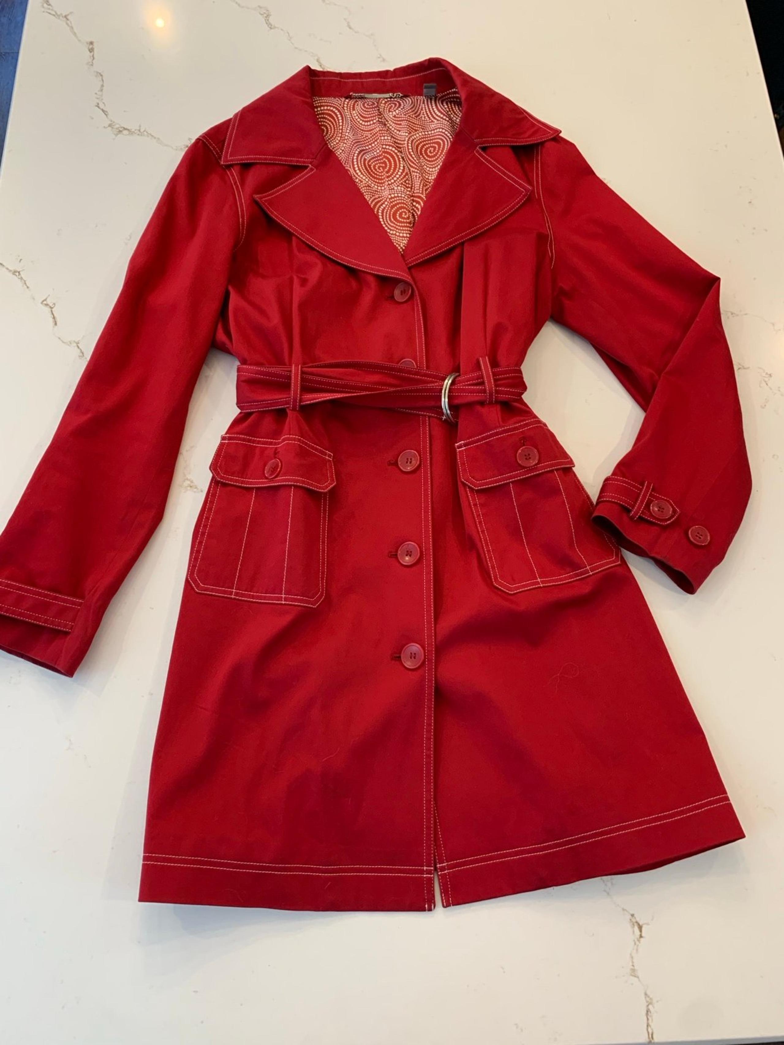 Apt 9 Womens Jacket Red Button Down Belted Trench Coat Size XL Read Description.