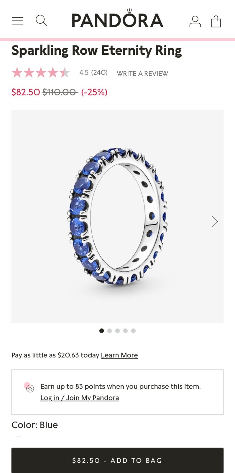 PANDORA Sparkling Row Eternity Ring