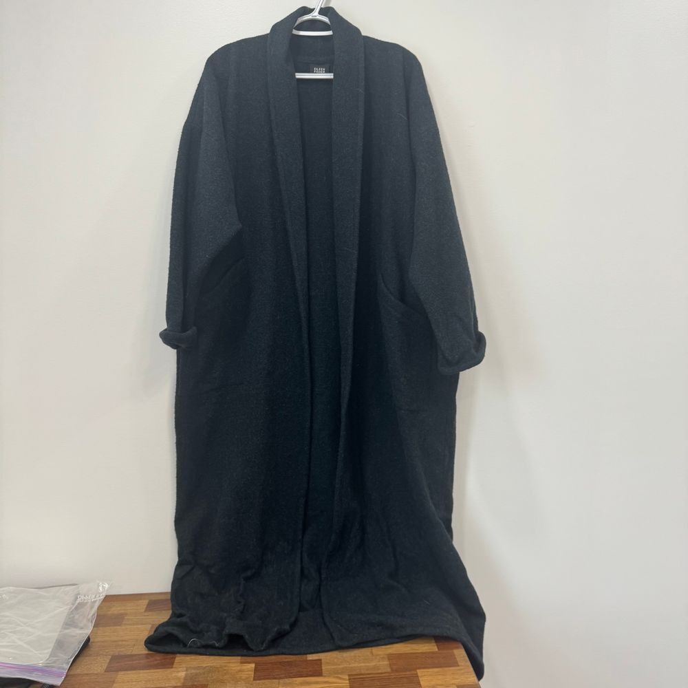 Eileen Fisher Coat Medium Long Wool Gray Duster Cardigan Sweater Floor Length