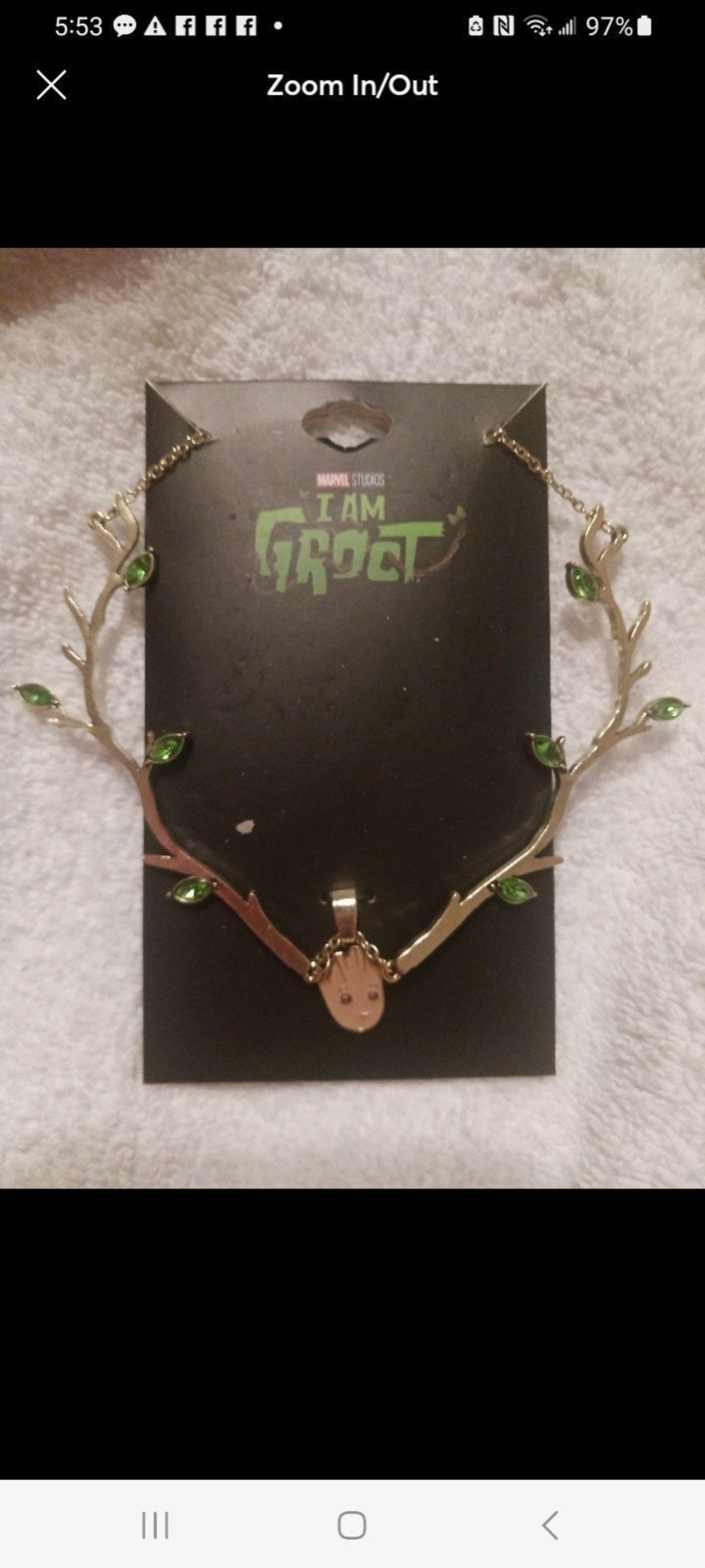 Marvel Guardians Of The Galaxy I Am Groot Branch Necklace NWT