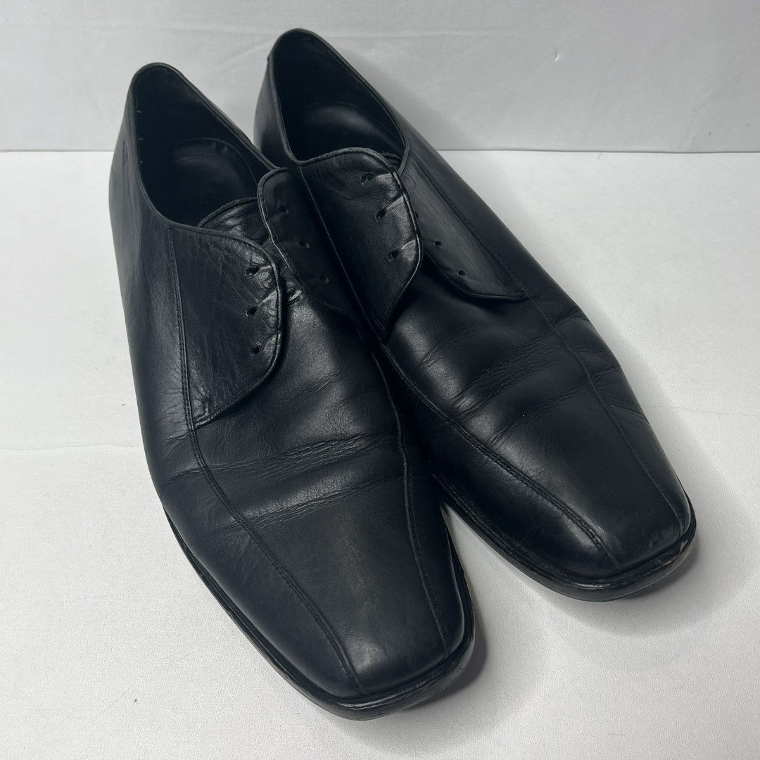 Hugo Boss Black Leather Almond Toe Derby Dress Shoes Mens Size 13 PLS READ