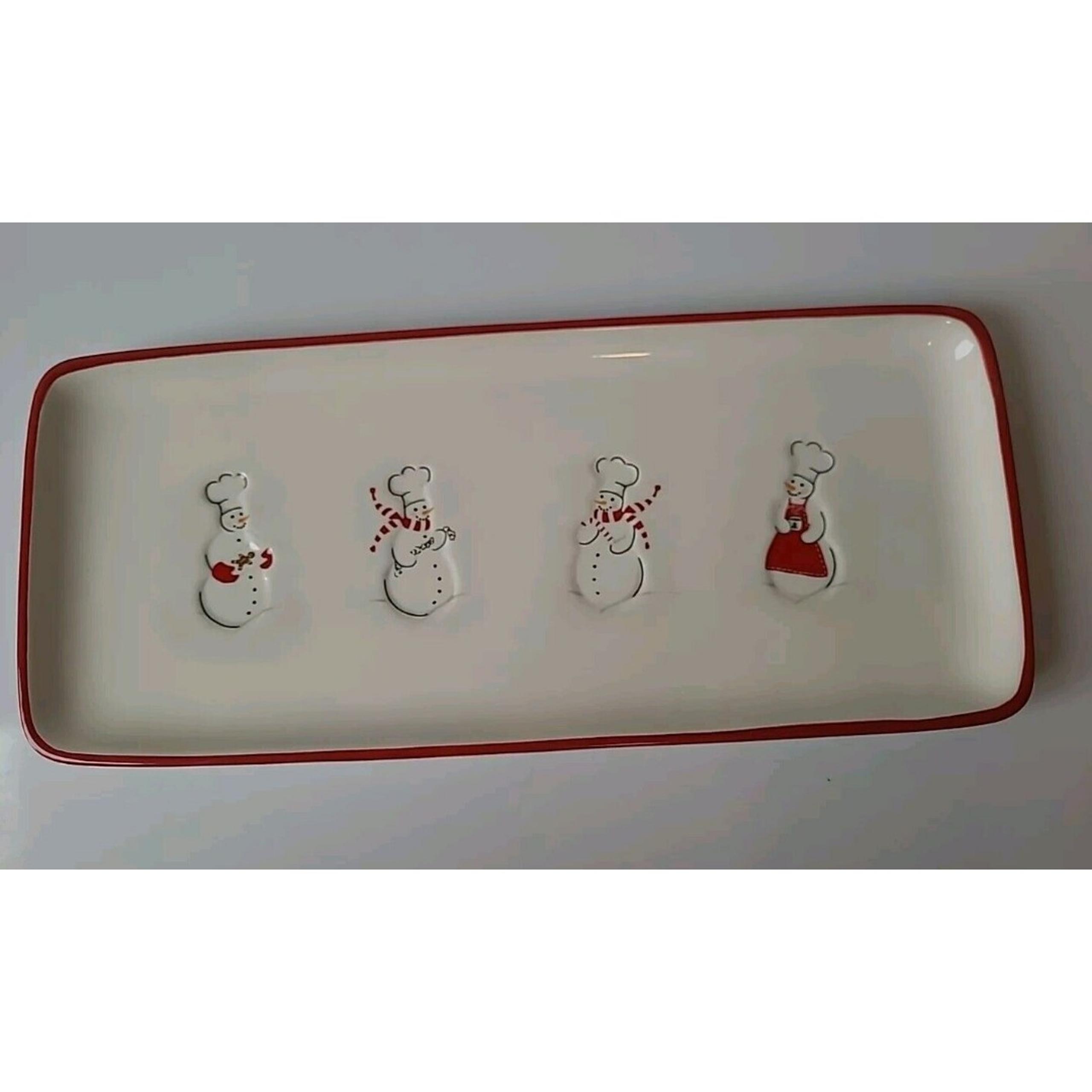 Williams Sonoma Snowman Chef Serving Charcuterie Platter Plate Holiday Christmas