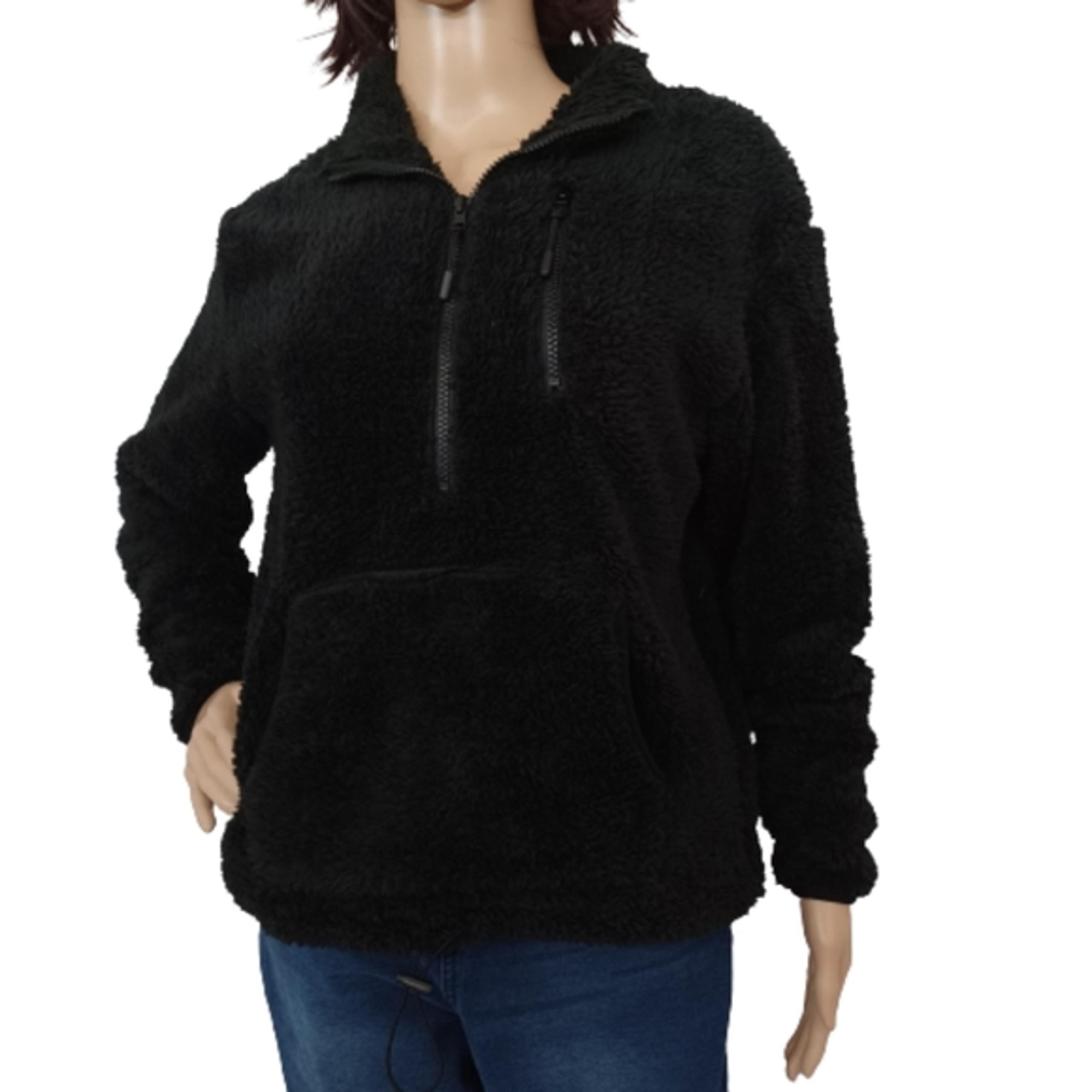 NOBO Black Sherpa Fuzzy Winter Partial Zip Pullover Sweater With Pockets
