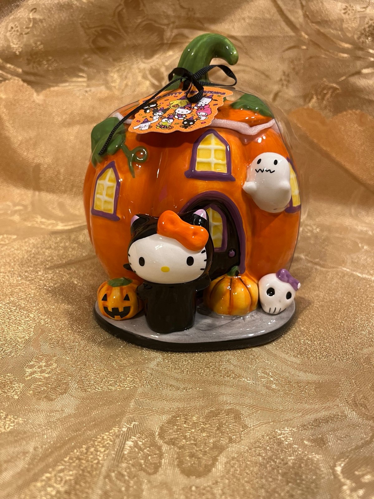 Sanrio Hello Kitty Blue Sky Clayworks Halloween Pumpkin Canister Cookie Jar