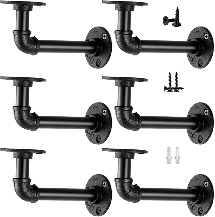 Industrial Pipe Shelf Brackets for 8 10 12 14 inches 6 Pack