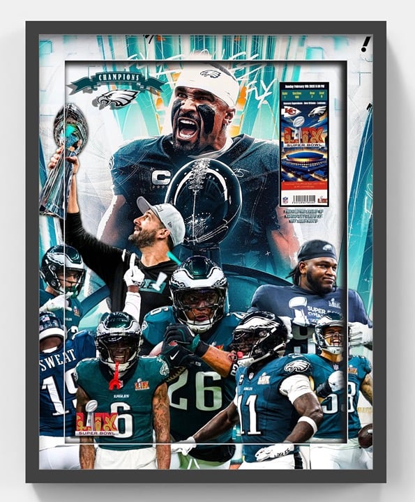 Super Bowl 59 Philadelphia Eagles VS Kansas City Replica Ticket 3D Frame 22x28