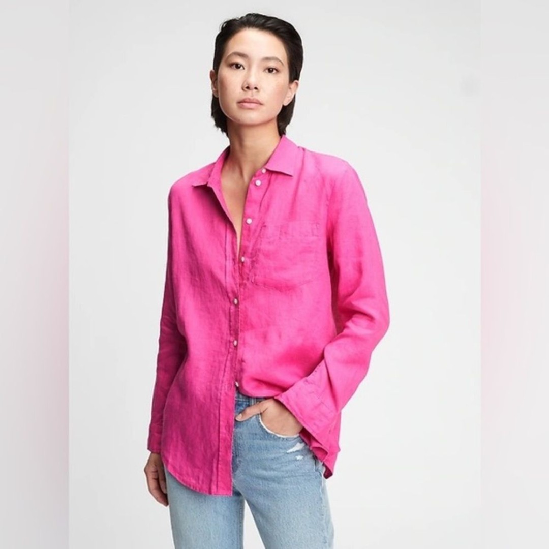 NWT! Gap Women’s Boyfriend Linen Blend Button Down Shirt