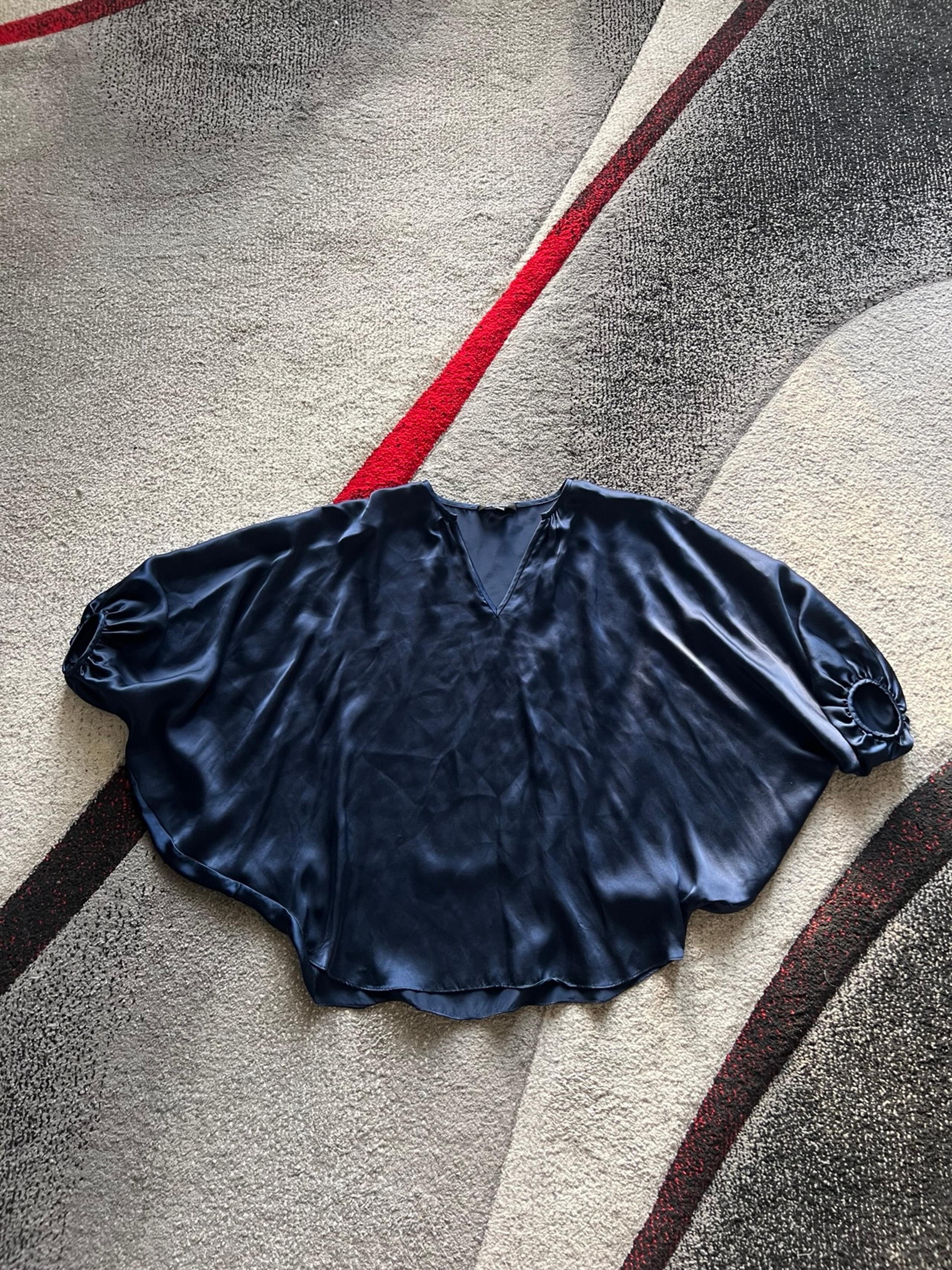 Acrobat Navy Silk V Neck Batwing Blouse