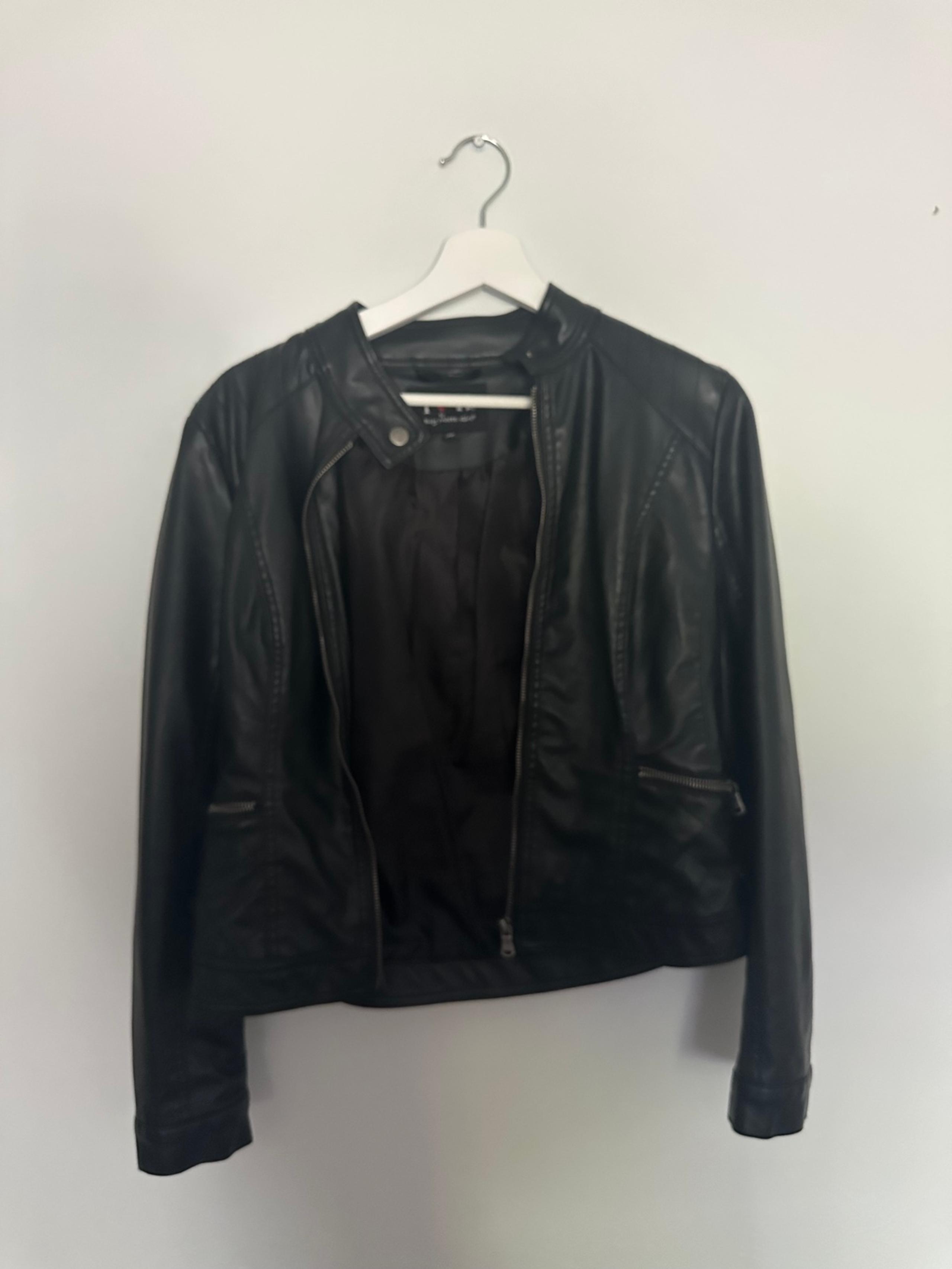 Black leather motorcycle jacket
