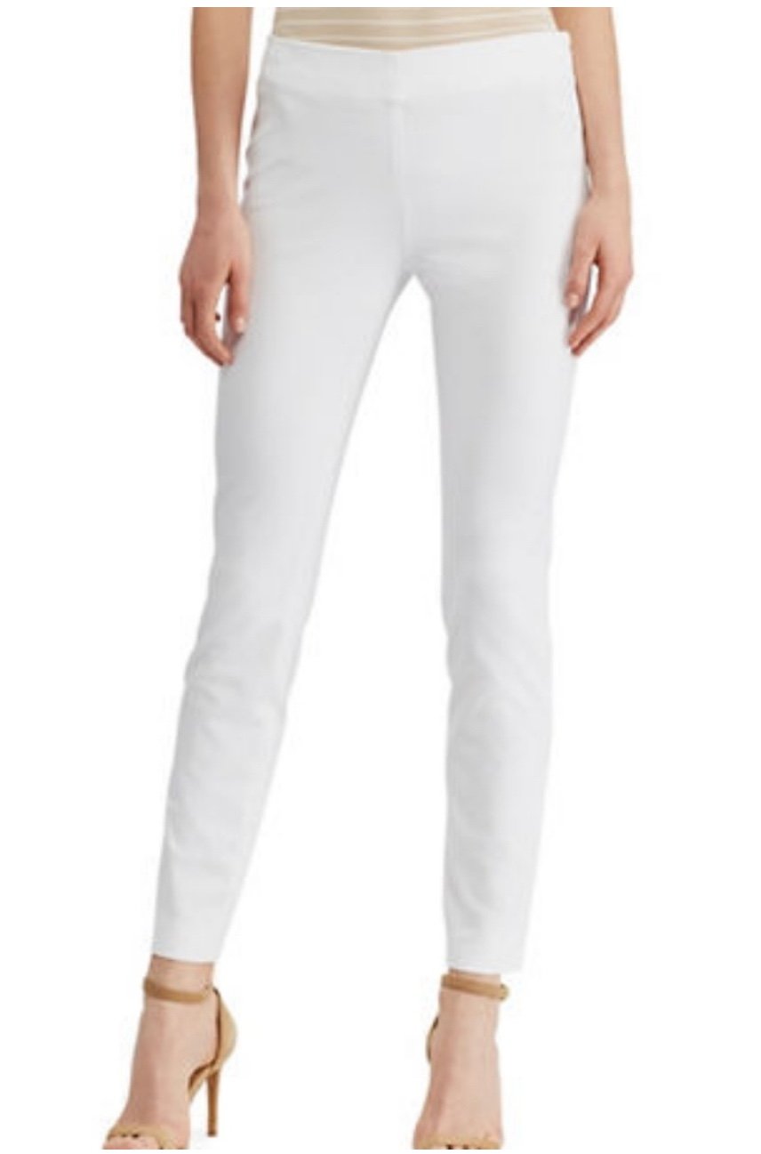Lauren Ralph Lauren Womens White Zippered Ankle Length Skinny Pants 14