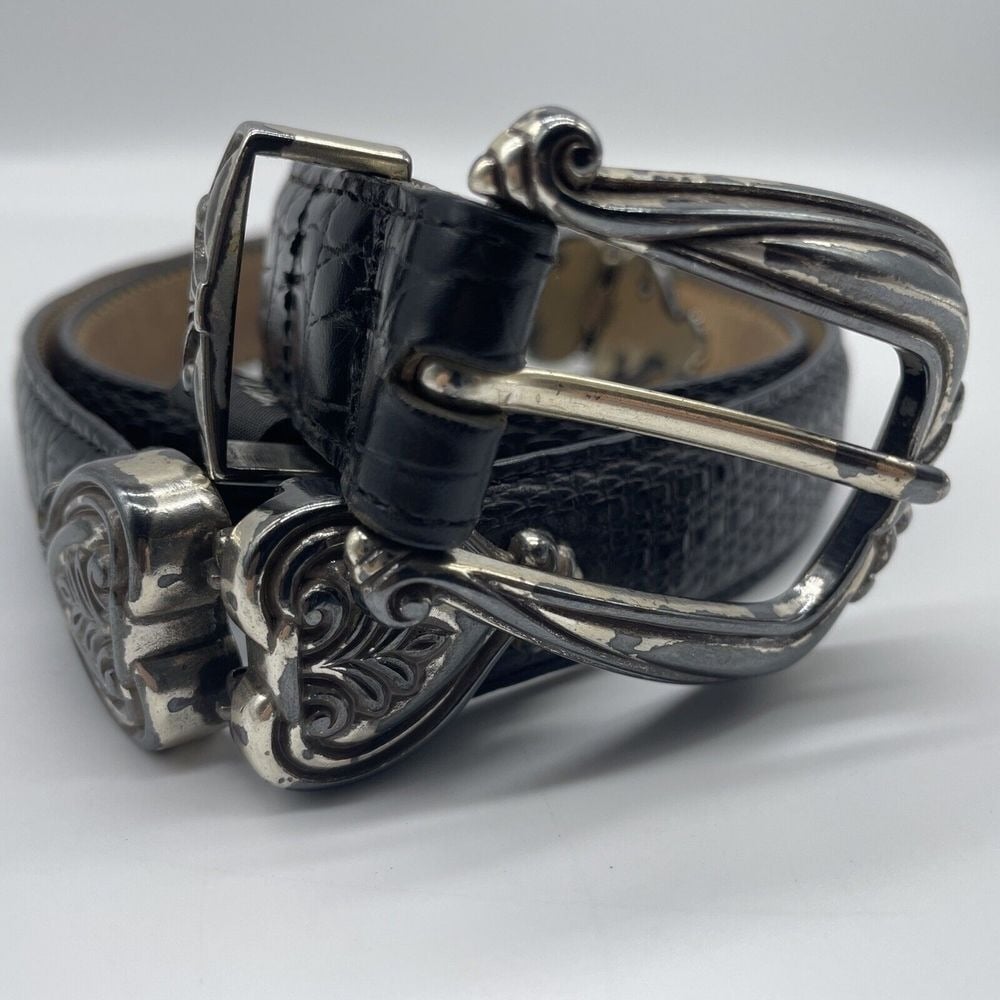 Vintage Brighton Crocodile Skin Belt Women L/34 Black Distressed Bright Work