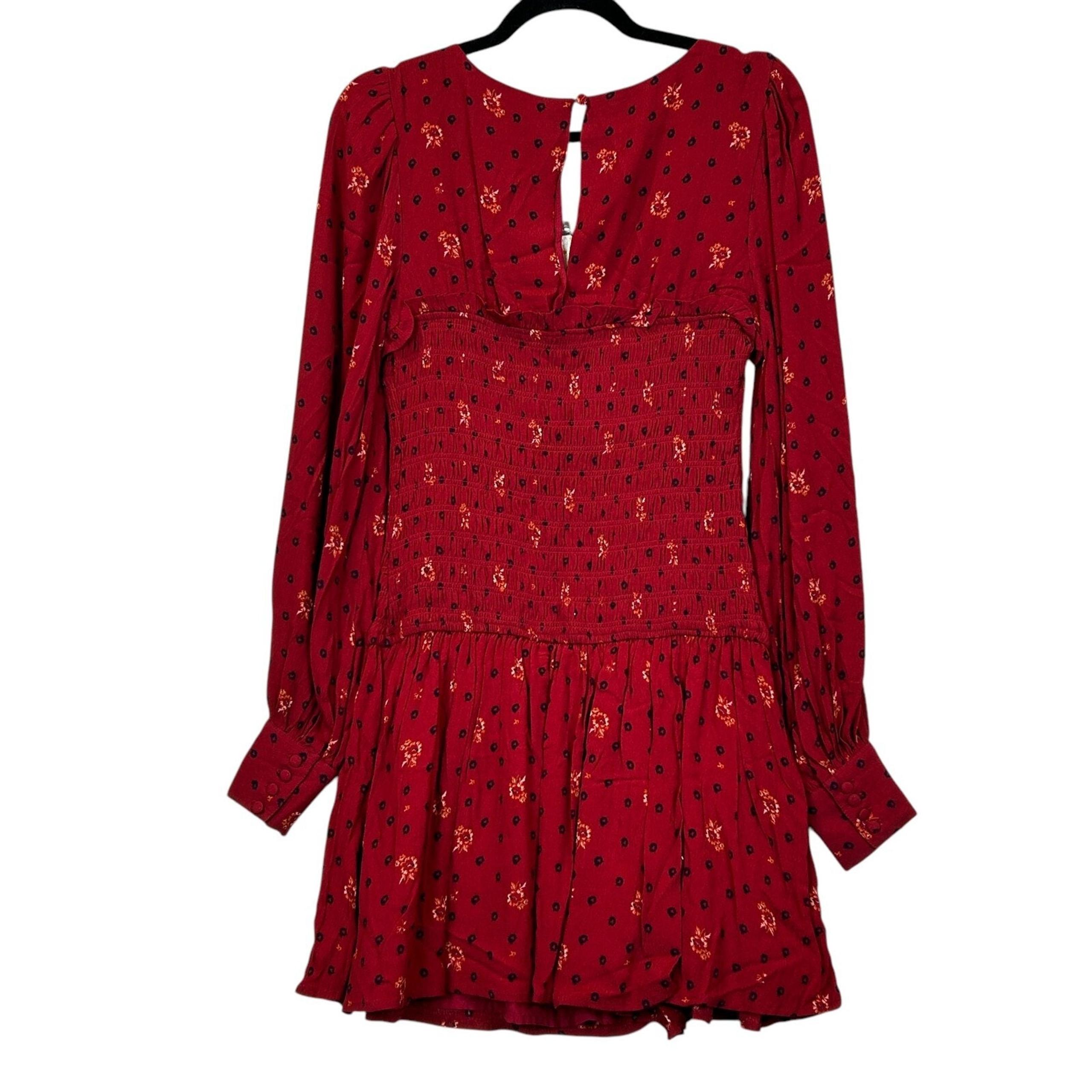 Free People Smock It Too Me Floral Dress Ruby Combo OB885578 Women's Small NWT
