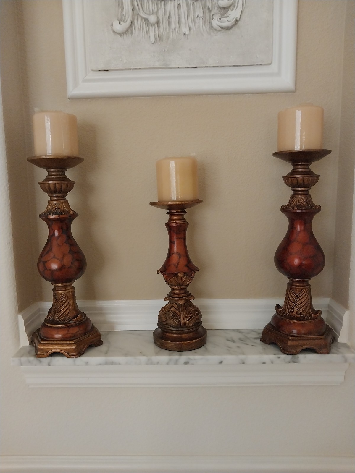 Three Candle Holders And Three Candles