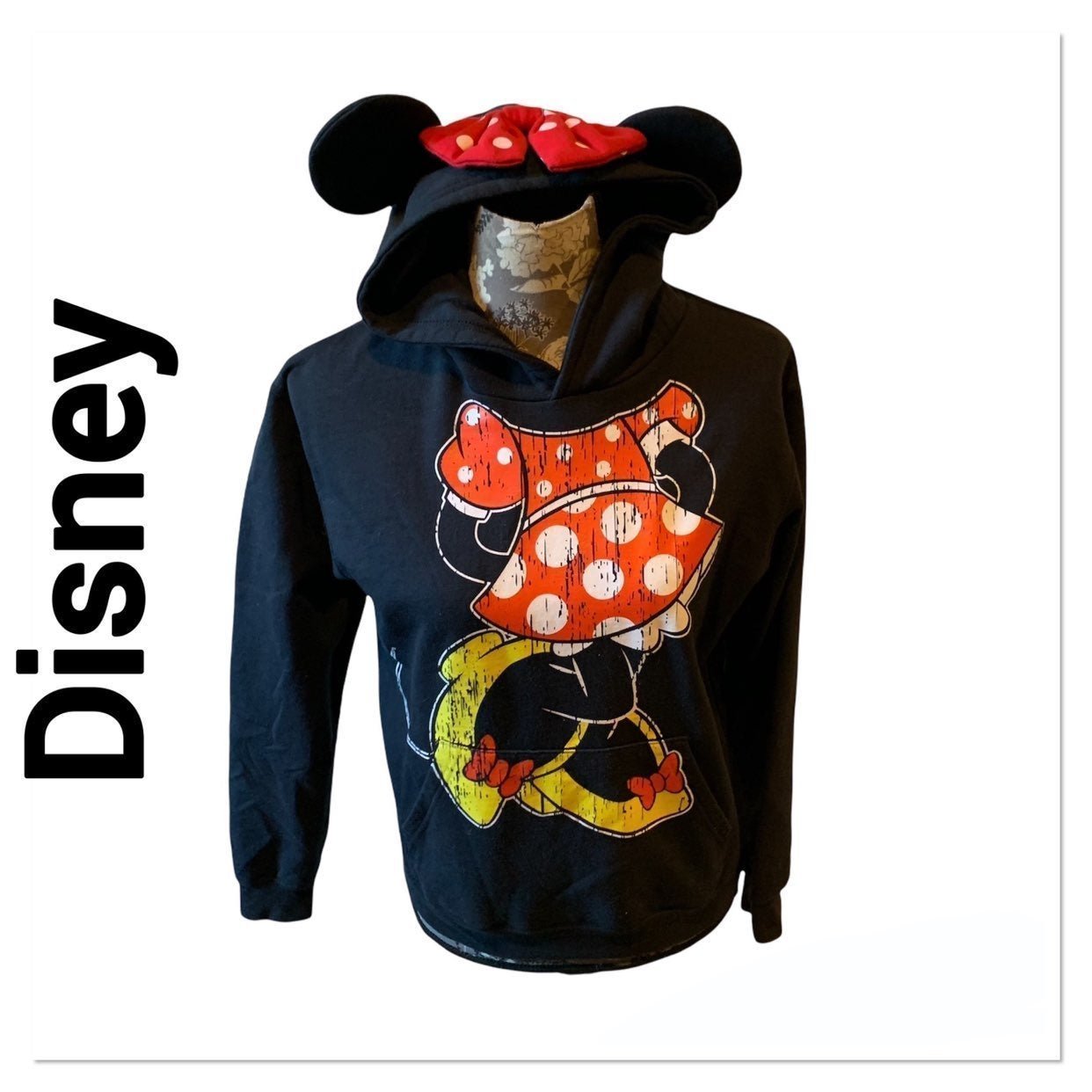 DISNEY Black Hooded Minnie Mouse Sweatshirt with Ears size small