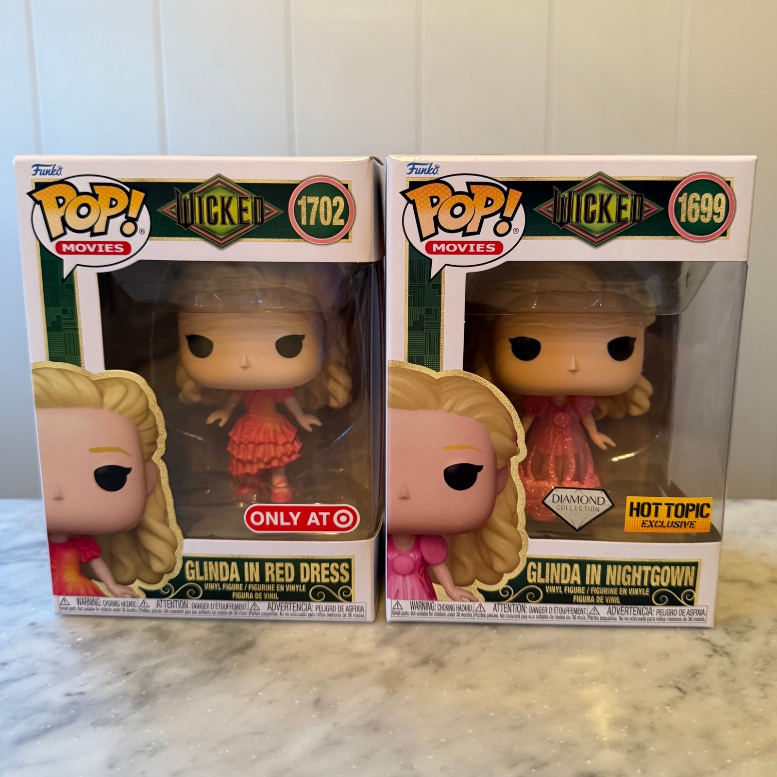 Funko Pop 1699 Wicked Glinda in Nightgown & 1702 Glinda in Red Dress Bundle