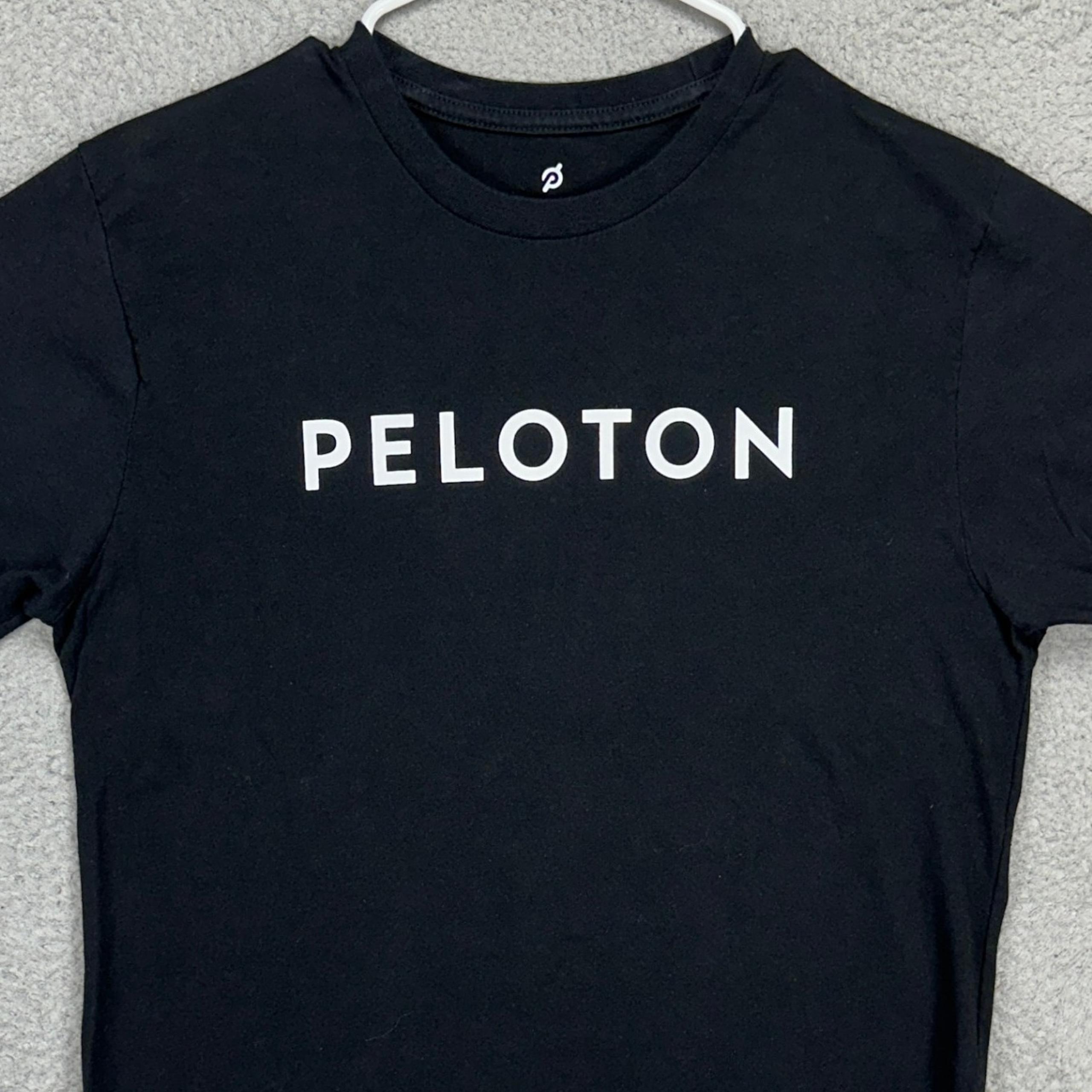 Peloton Women T-Shirt Medium Black Spellout Print Crew Neck Short Sleeve Tee