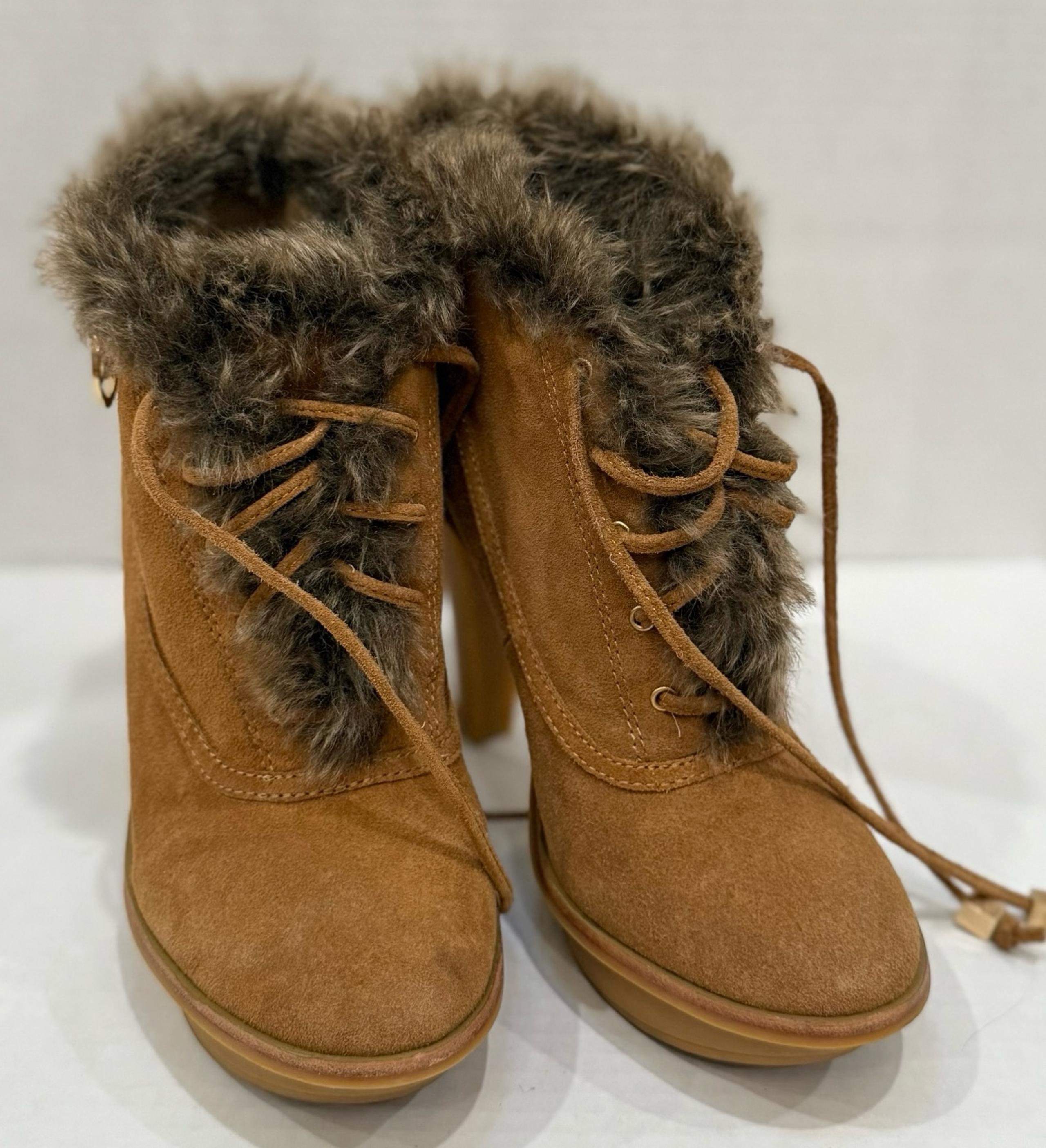 MICHAEL Kors Brown Suede Faux Fur Trim Women's Pump Heels - Size 8M