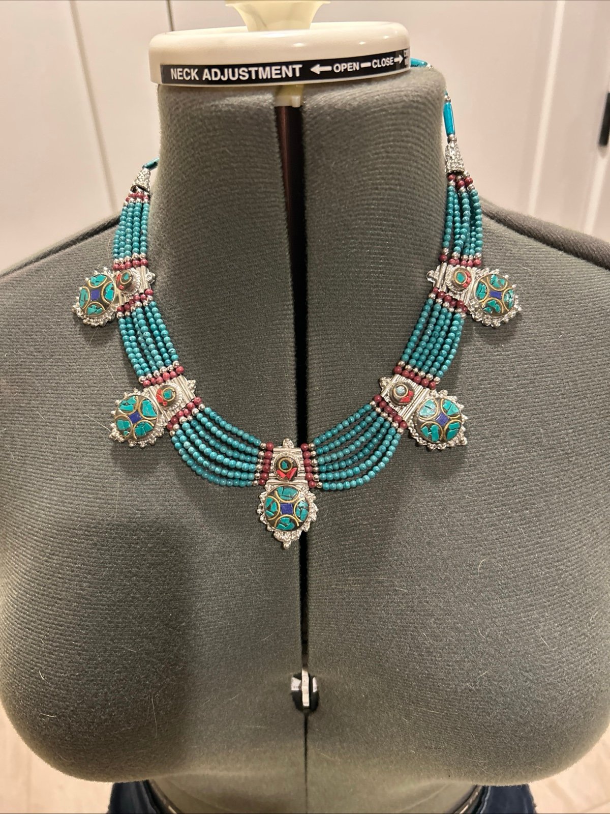 Turquoise and Silver-tone Beaded Necklace