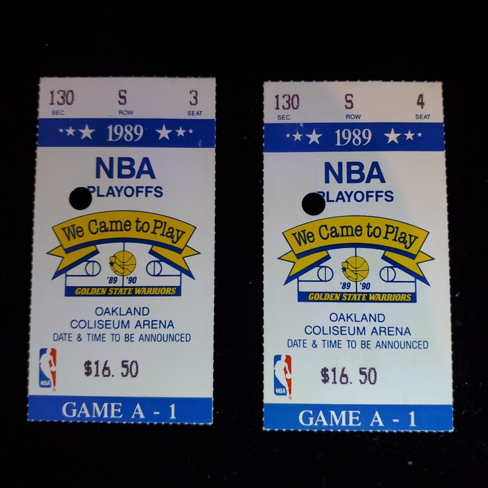Vintage 1989-90 Golden State Warriors Playoff Ticket Stubs