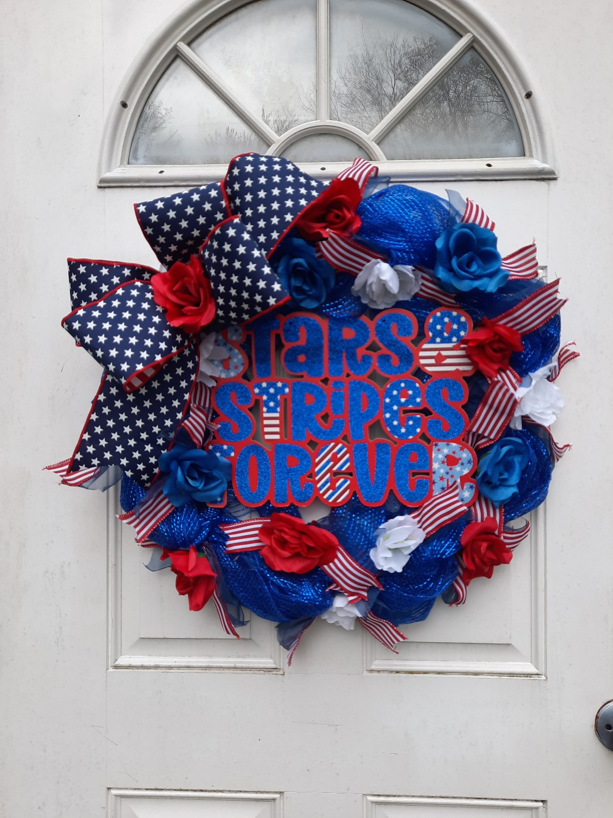 Red White and Blue Summer Patriotic Wreath for front door