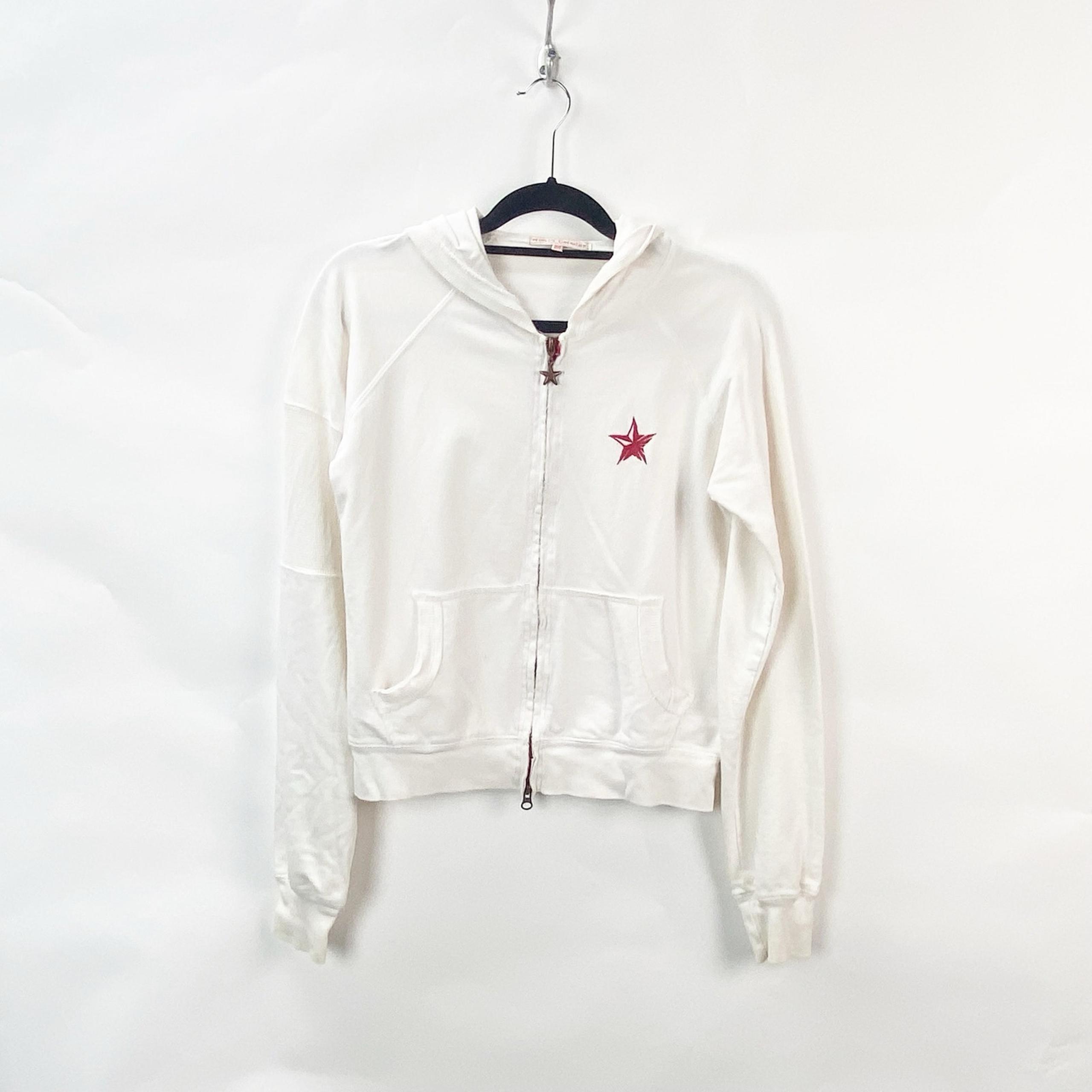 People's Liberation Medium Womens White Red Star Stitch Y2K Crop Hoodie