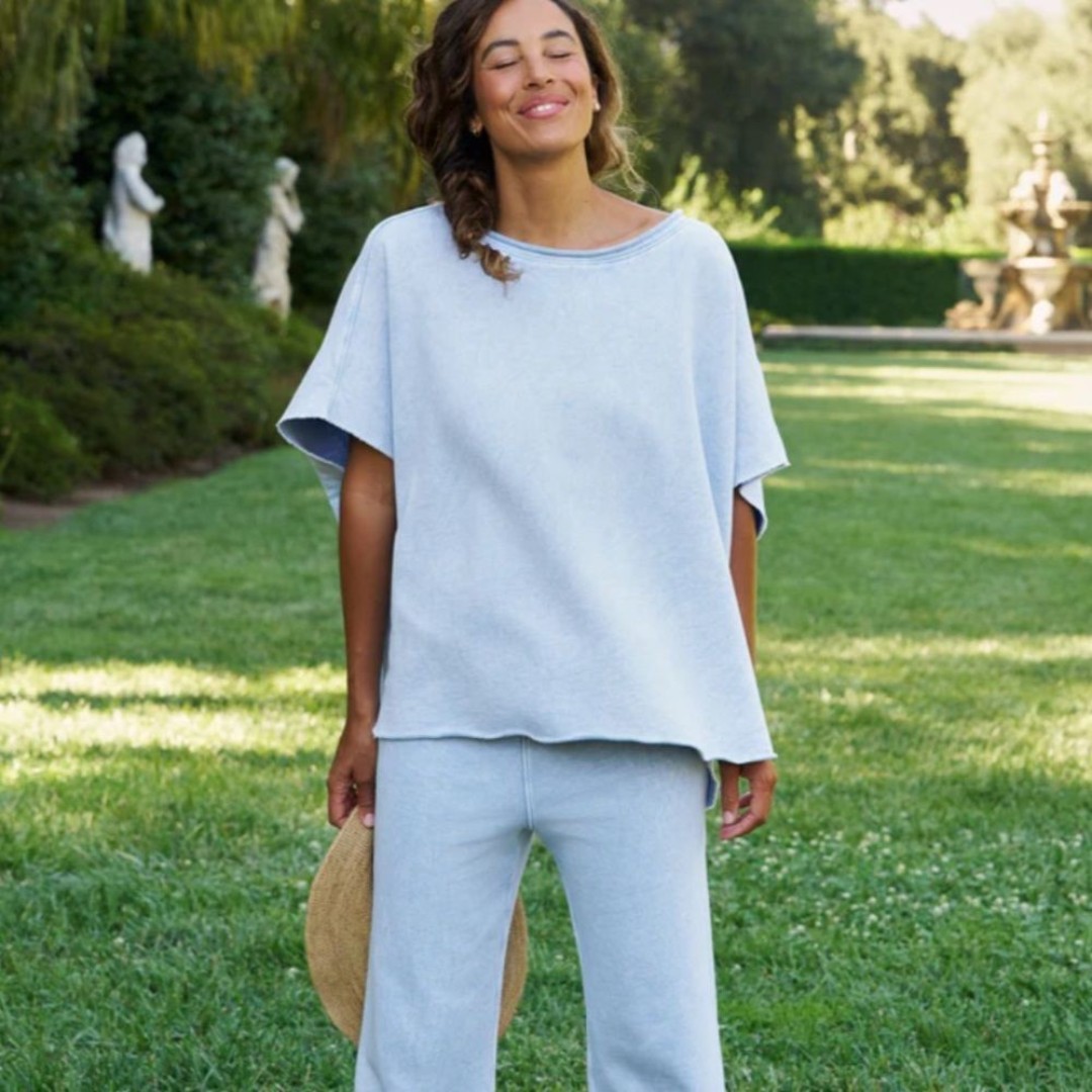 Frank & Eileen Greece Travel Set (TOP ONLY) Olive Capelet Mineral Blue Top O/S