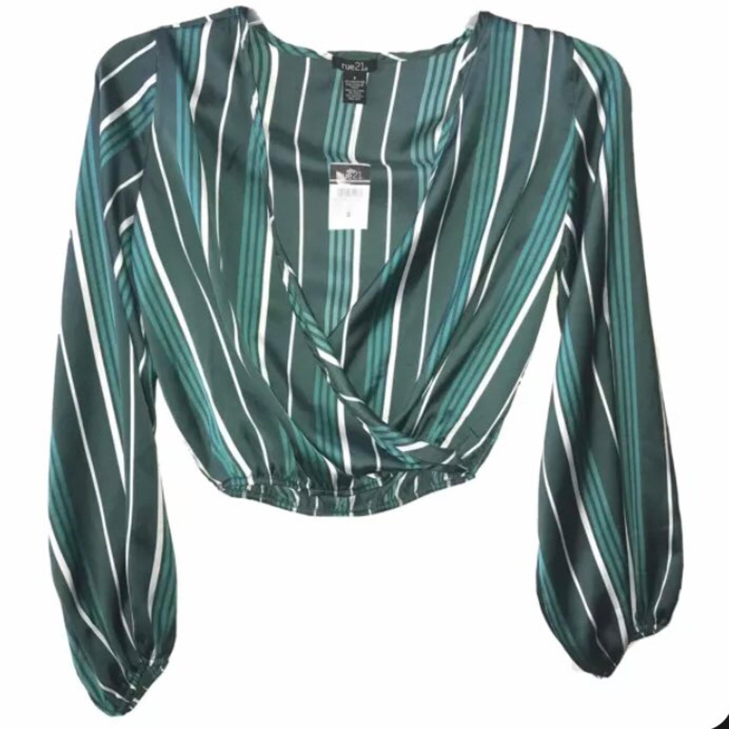 Rue21 Striped Deep Plunging Neckline Blouse Small