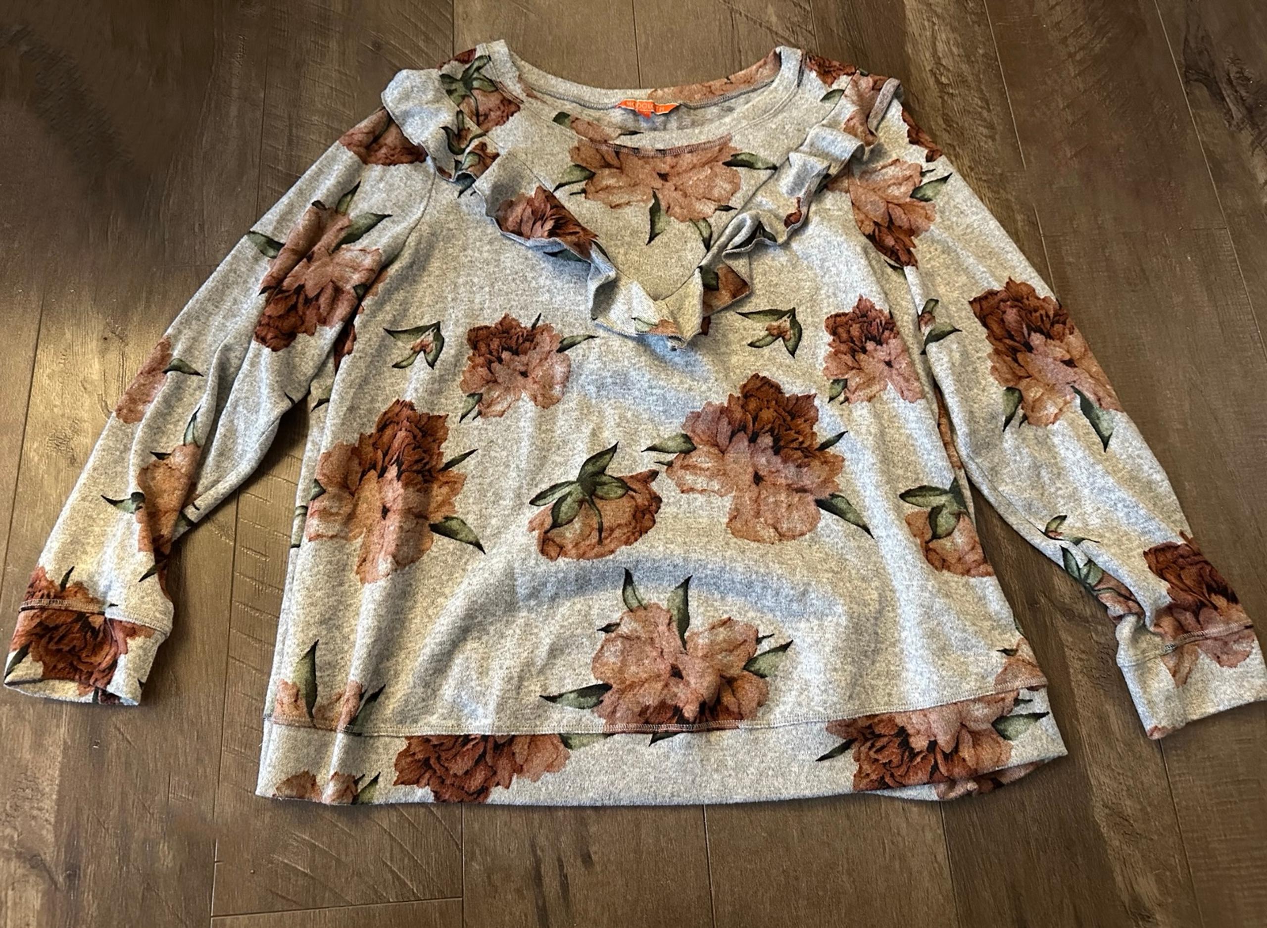 Modcloth Ruffle Recipient Long Sleeve Floral Print Size 1X Plus Size Sweater