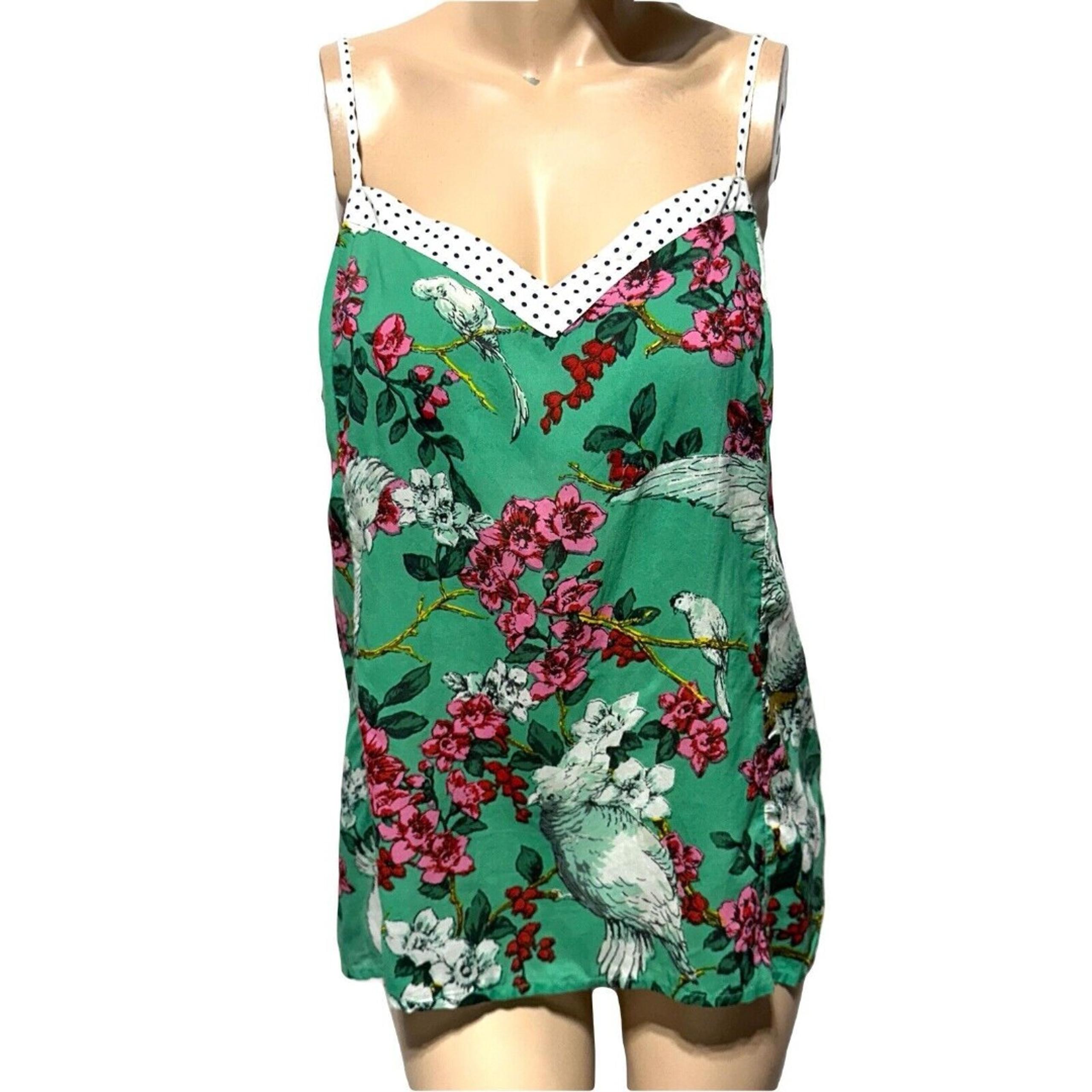 Anthropologie Women's Floral Print Tank Size XL Green Polka Dot PJ Top Cami NWT