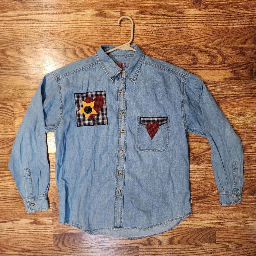 Women’s Vintage Denim Patchwork Button Down Shirt by Sun Belt Denim Size M