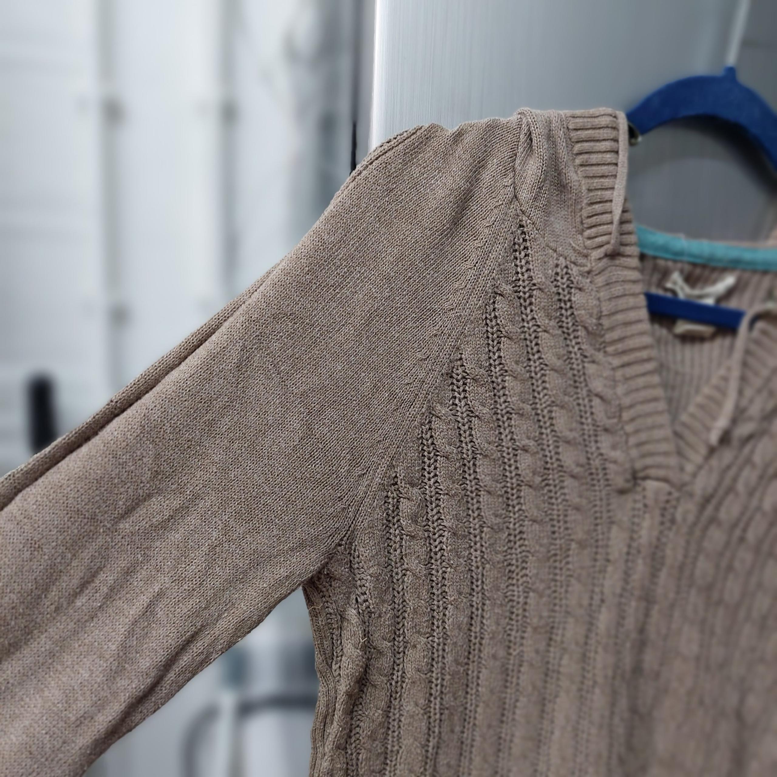 Ruff Hewn Y2k Brown Chunky Early 00s Knit Hooded Sweater Vneck Cotton Large
