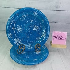 Sonoma SNOWFALL Blue Embossed White Snowflakes Christmas Dinner Plates Set of 2