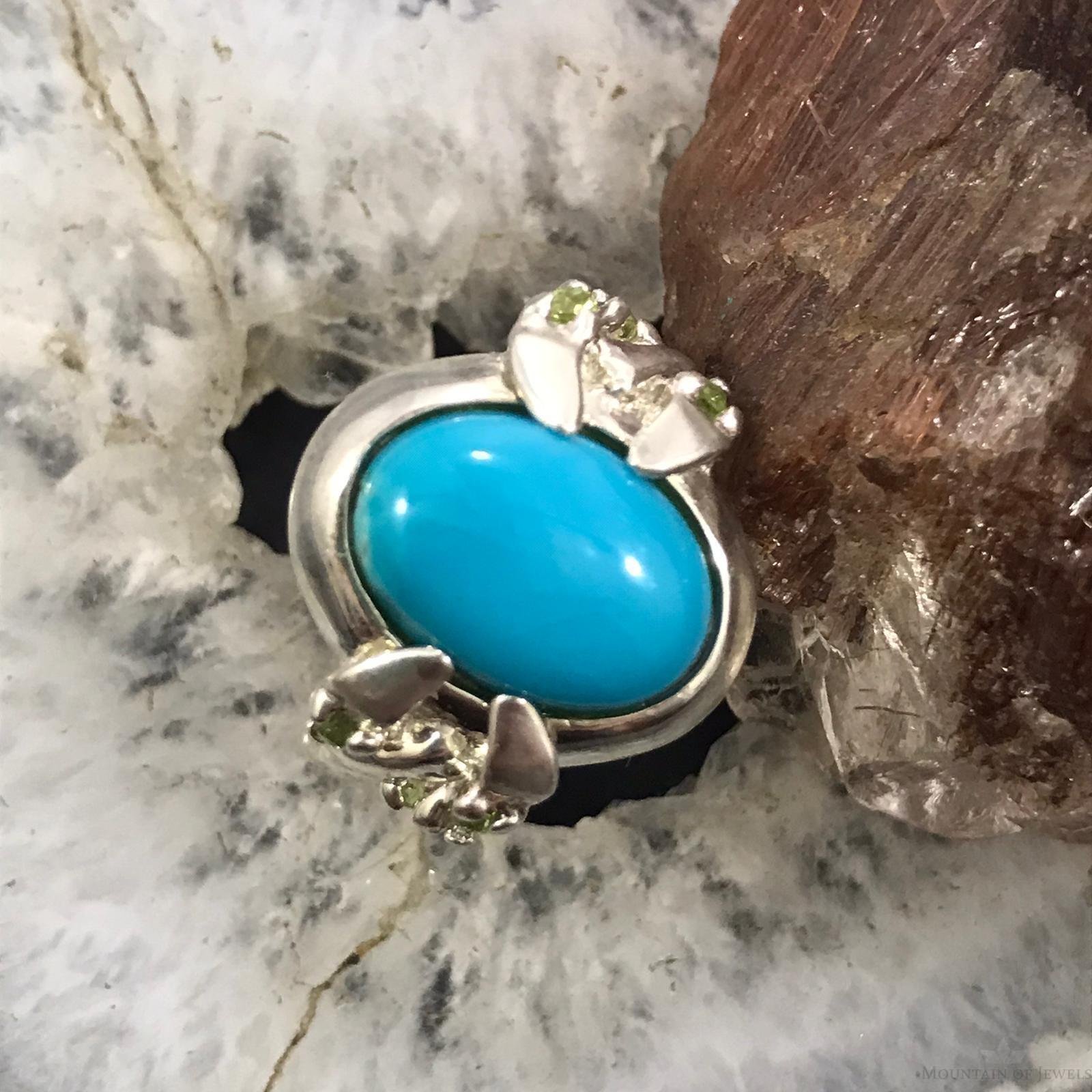 Carolyn Pollack Sterling Oval Turquoise 6 Faceted Peridot Ring Sz 8.75 For Women