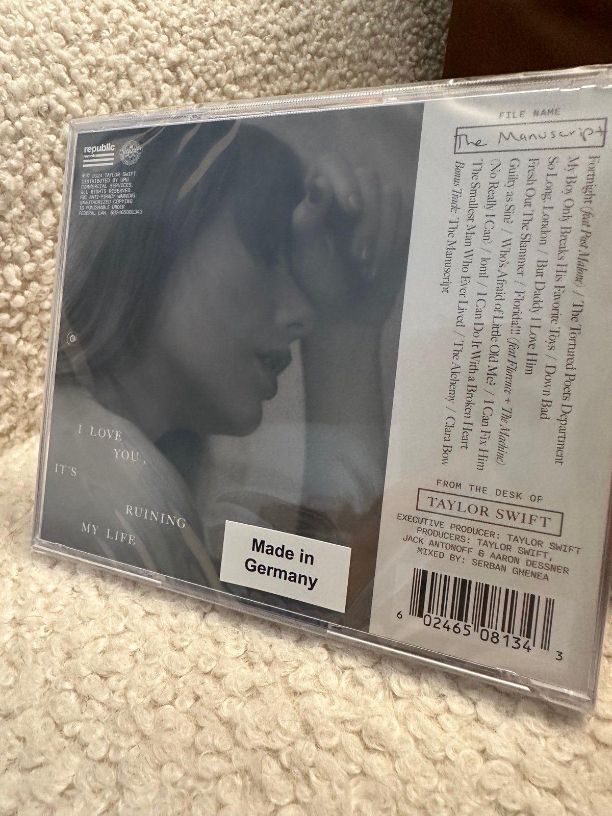 Taylor Swift Tortured Poets Department ttpd Signed CD with