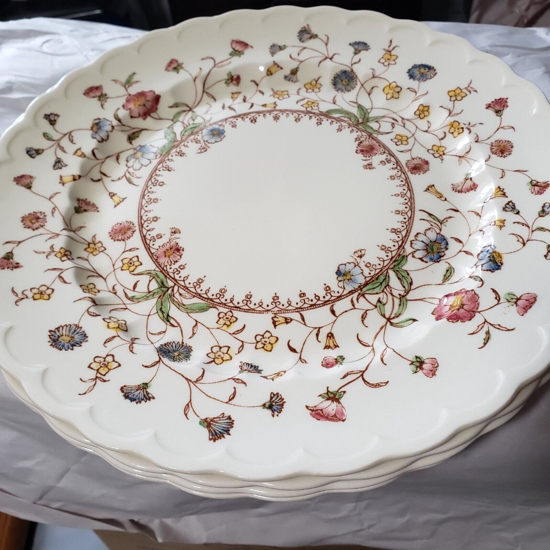 Set Of 4 Vintage Vernon Kilns Desert Bloom 10.75 Dinner Plates - Scalloped