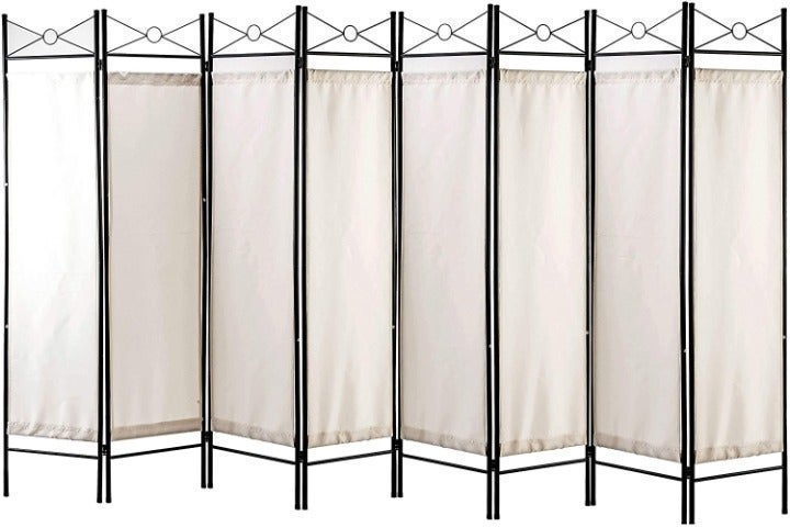 8 Panels Room Screen Divider Folding Metal Detachable White Washable Fabric