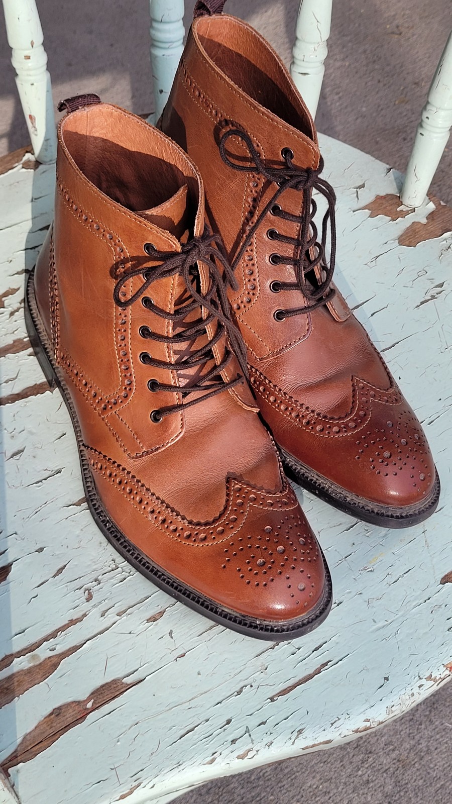 STAFFORD men's leather lace up, low heeled Oxford boots, cognac color 9M